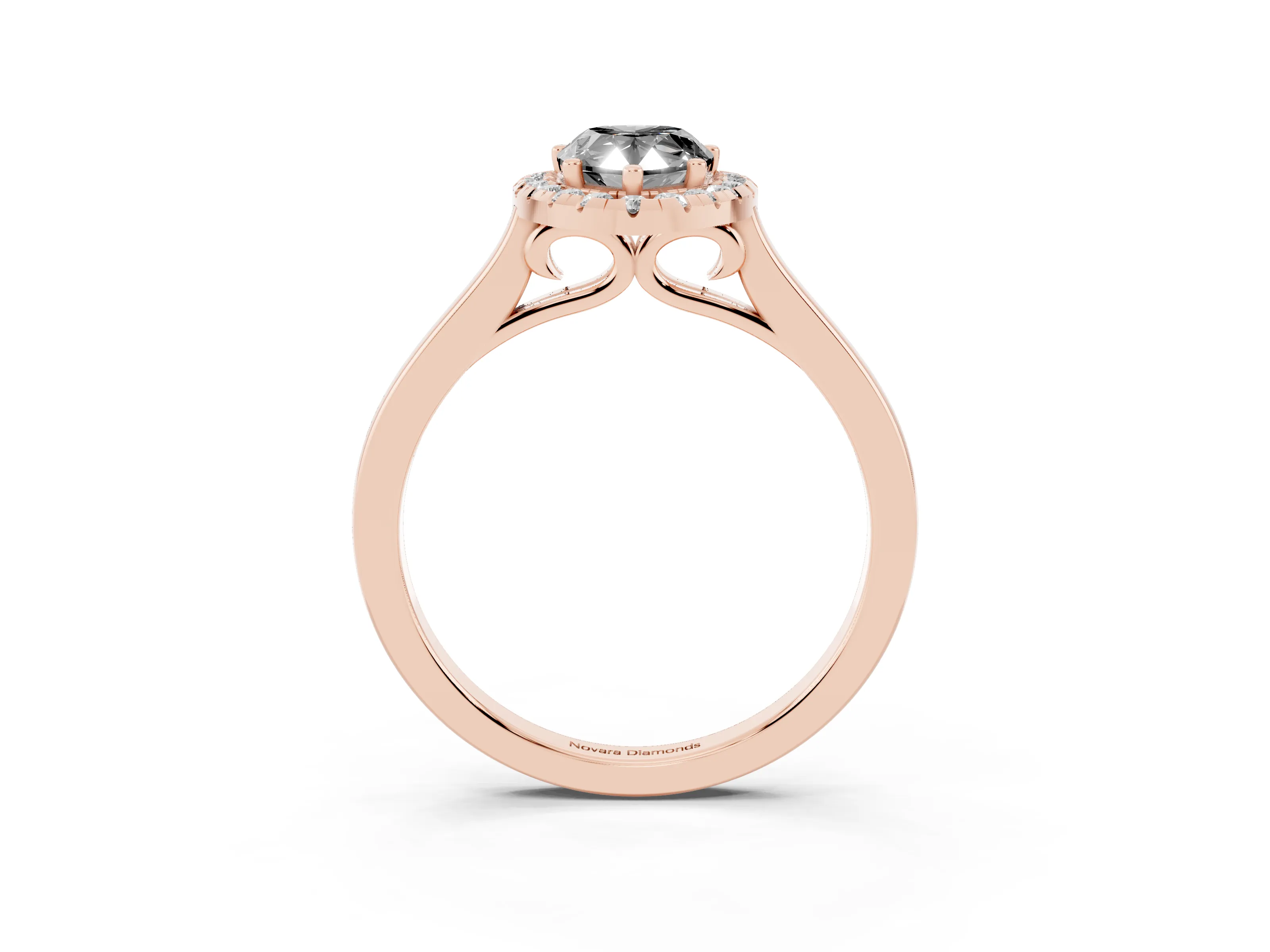 Fancy Black Pear Cut Halo Round Diamond Solitaire Ring Set in Rose gold with Pavé Band and Prong Setting