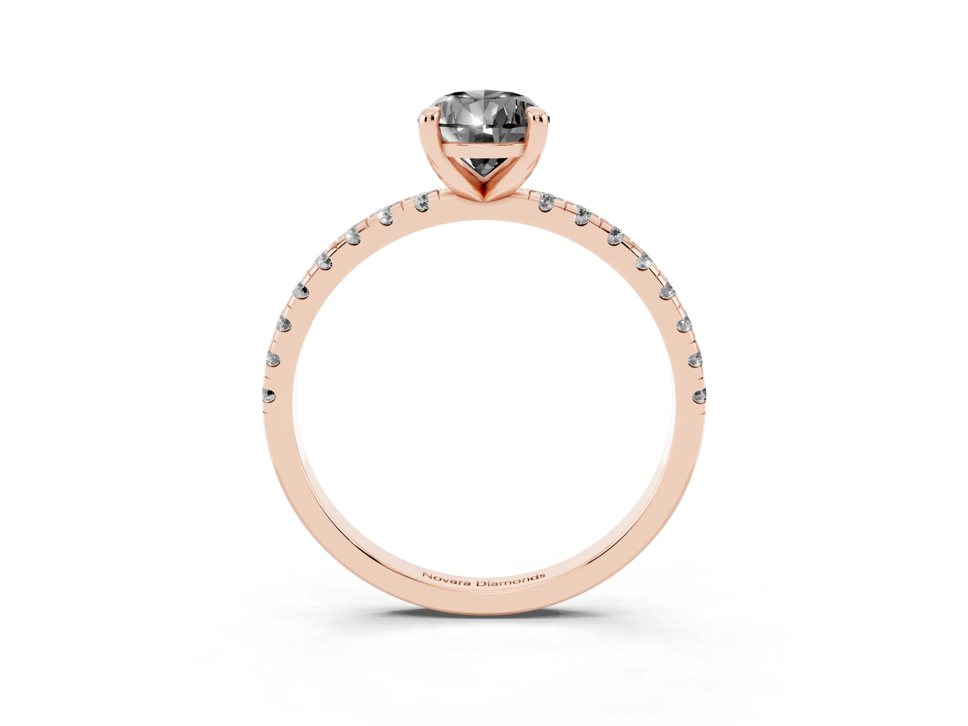 Fancy Black Pear Cut Diamond Brilliant Solitaire Ring Set in Rose gold with Pavé Band and Prong Setting