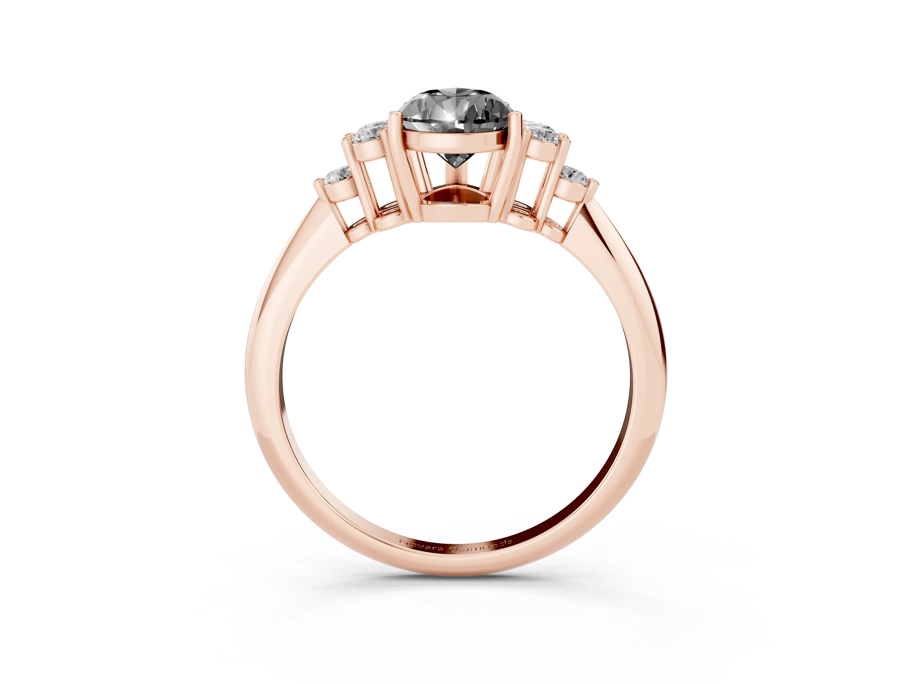 Fancy Black Pear Cut Diamond Cluster Ring Set in Rose gold with Plain Band and Prong Setting