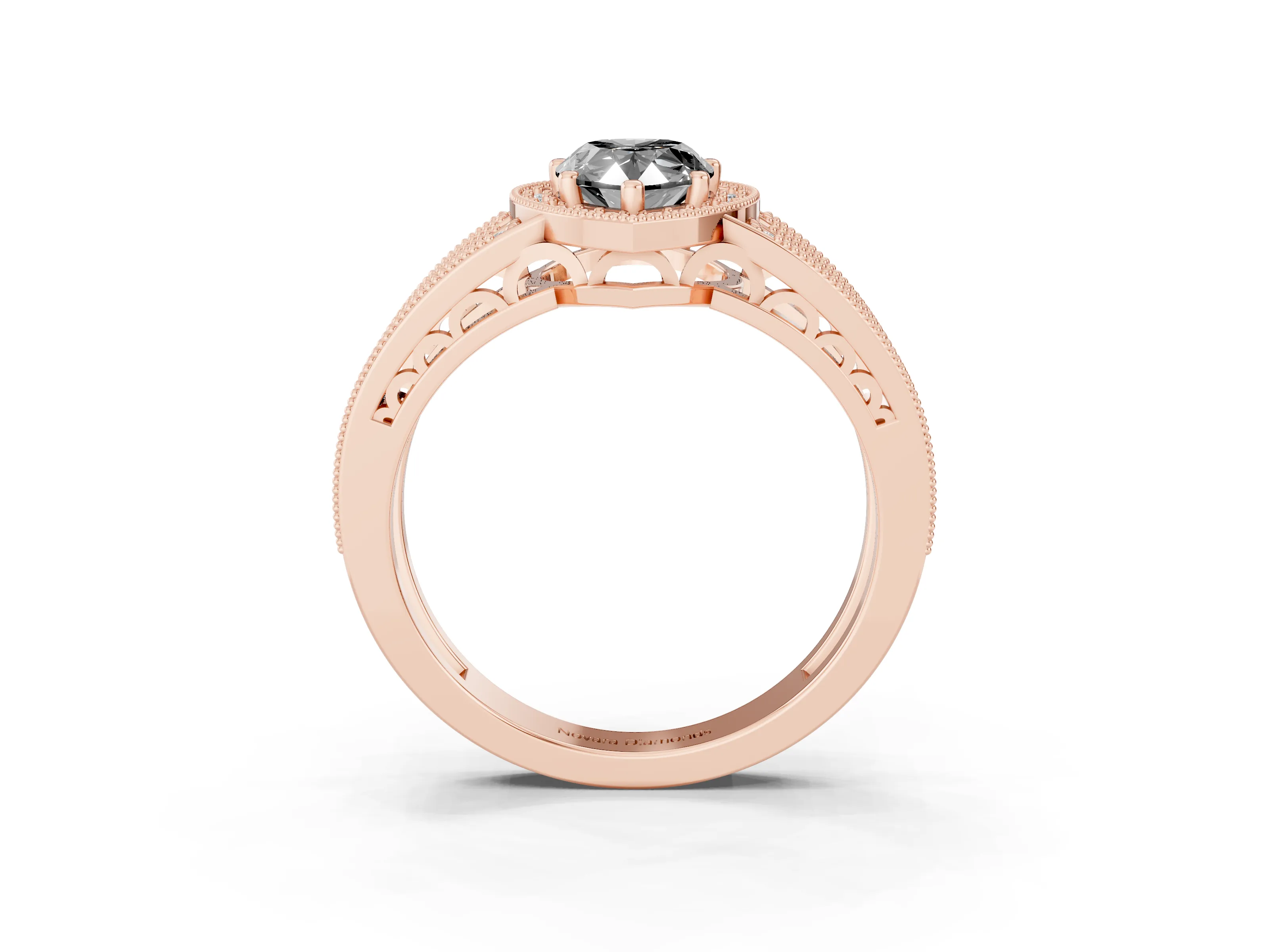 Fancy Black Pear Cut Diamond Halo Ring Set in Rose gold with Accent Split Shank and Prong Setting