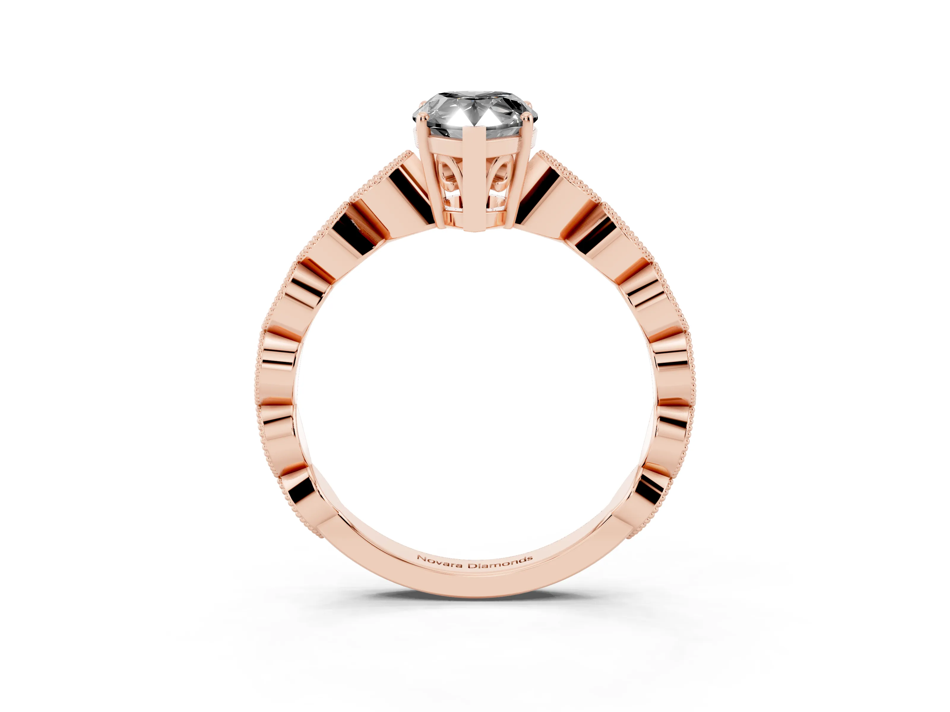 Fancy Black Pear Cut Diamond Solitaire Ring Set in Rose gold with Infinity Twist Pavé Band