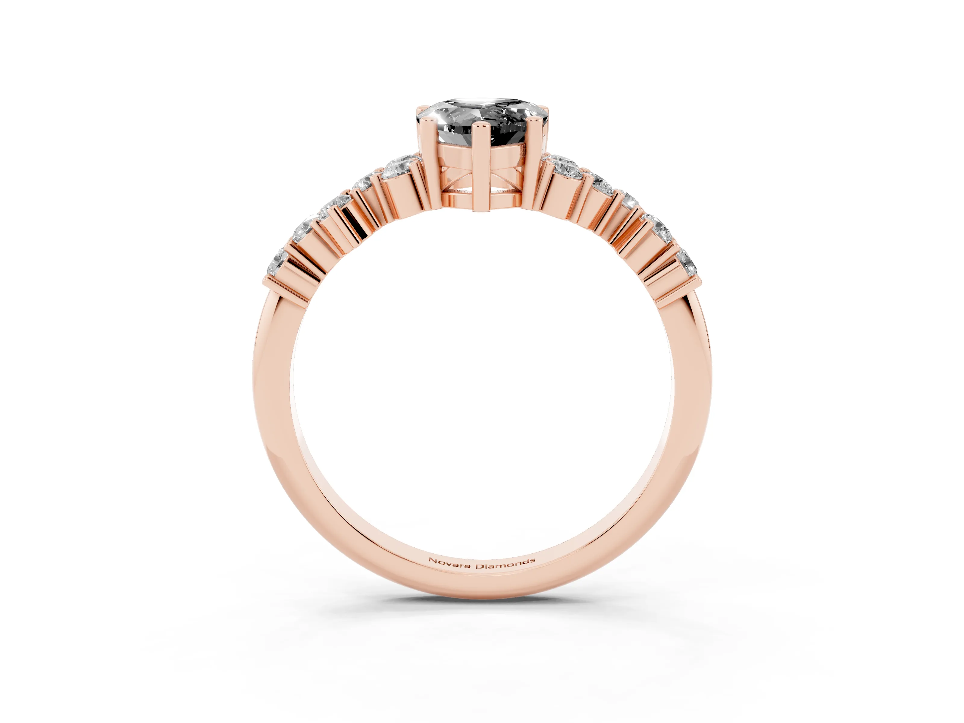 Fancy Black Pear Cut Diamond Ring Set in Rose gold with Scattered Round Accents