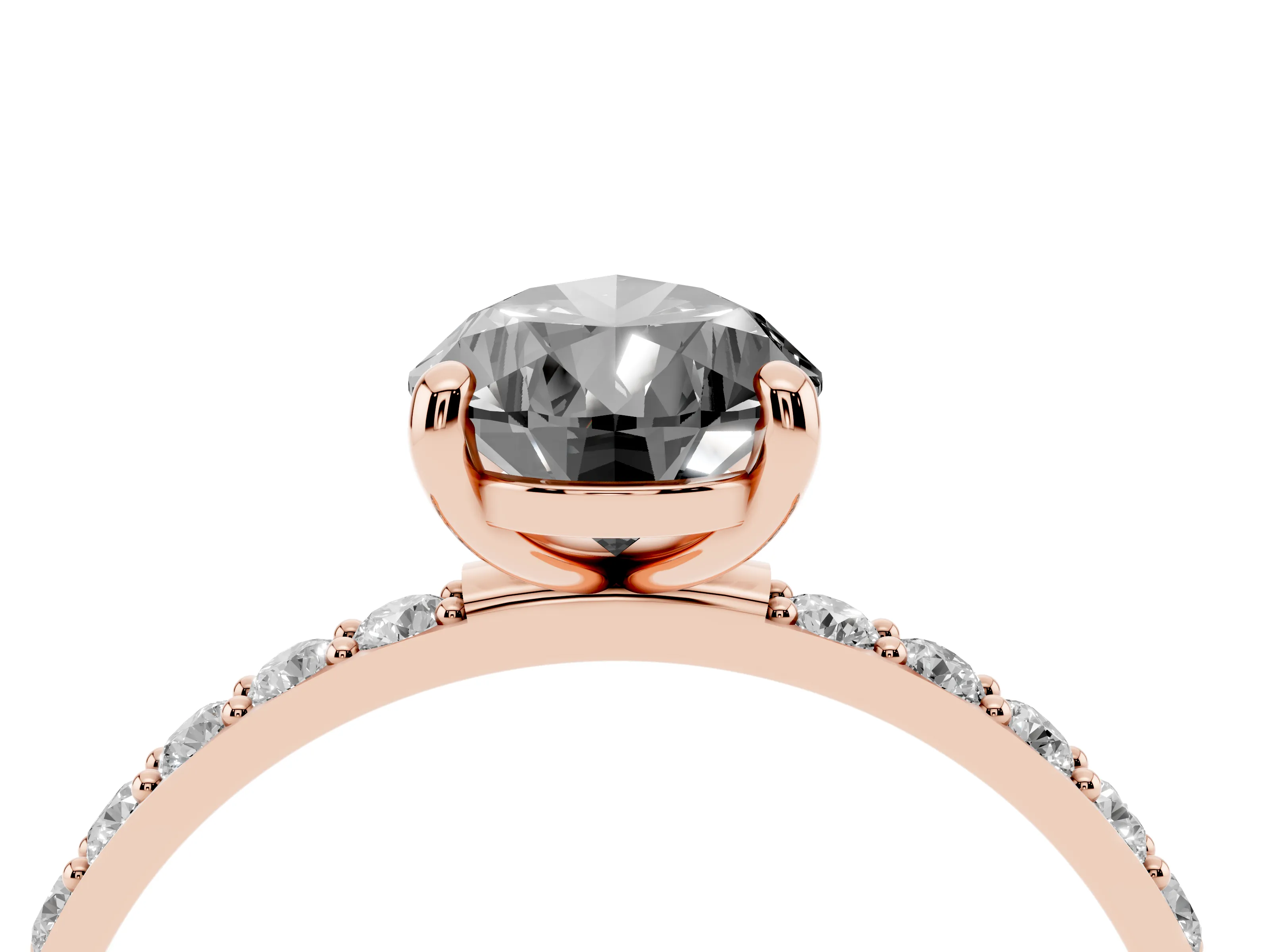 Fancy Black Pear Cut Diamond Solitaire Ring Set in Rose gold with Round Pavé Band and Prong Setting