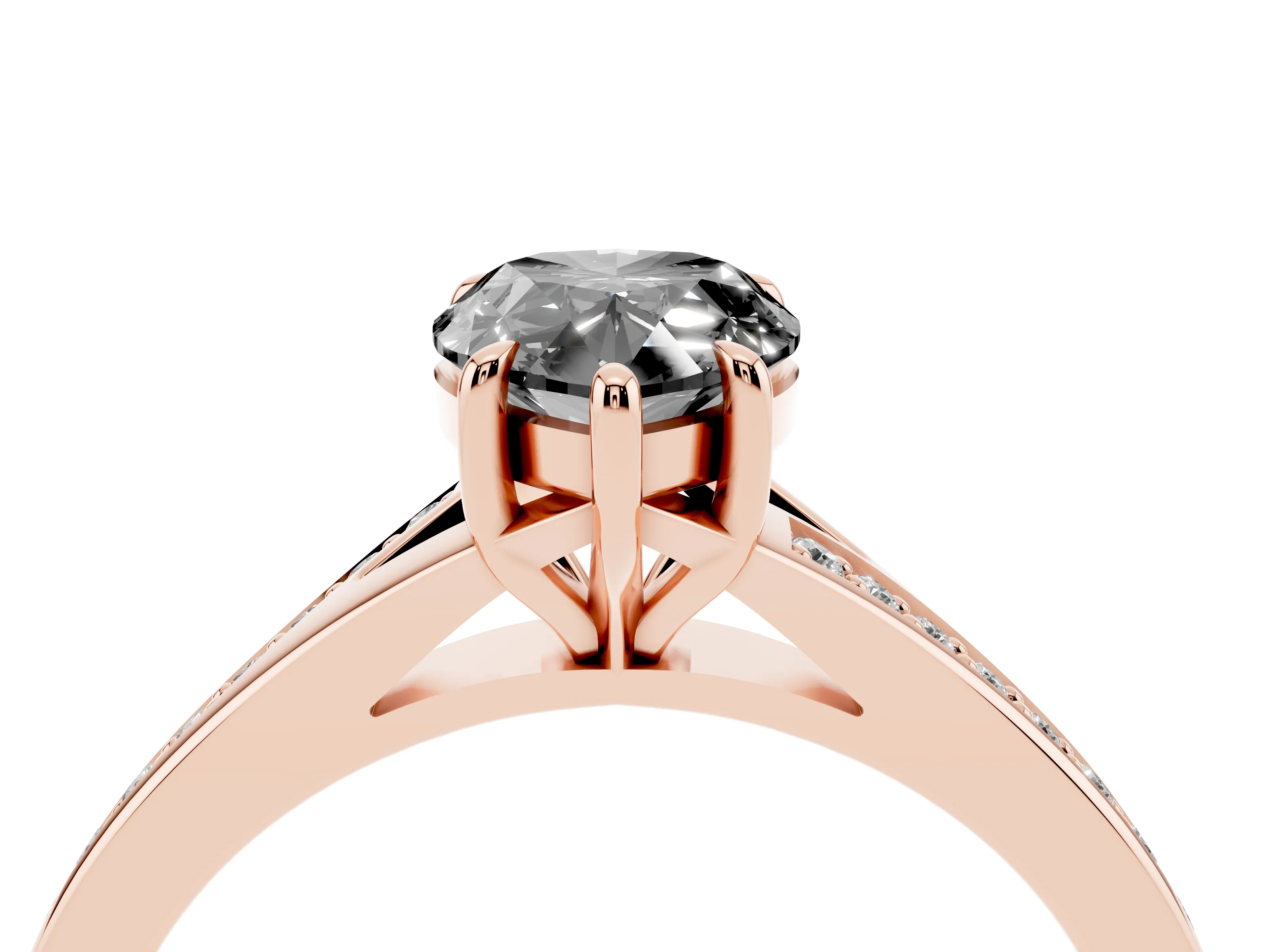 Fancy Black Pear Cut Diamond Solitaire Ring Set in Rose gold with Pavé Accent Band and Classic Prong Setting