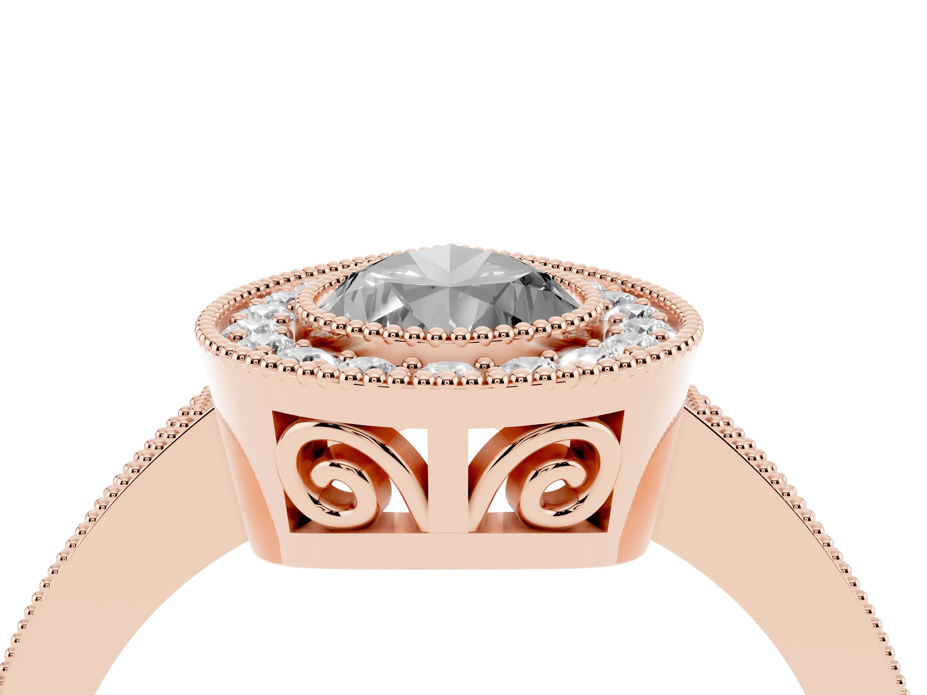 Fancy Black Pear Cut Diamond Round Halo Ring Set in Rose gold with Pavé Band