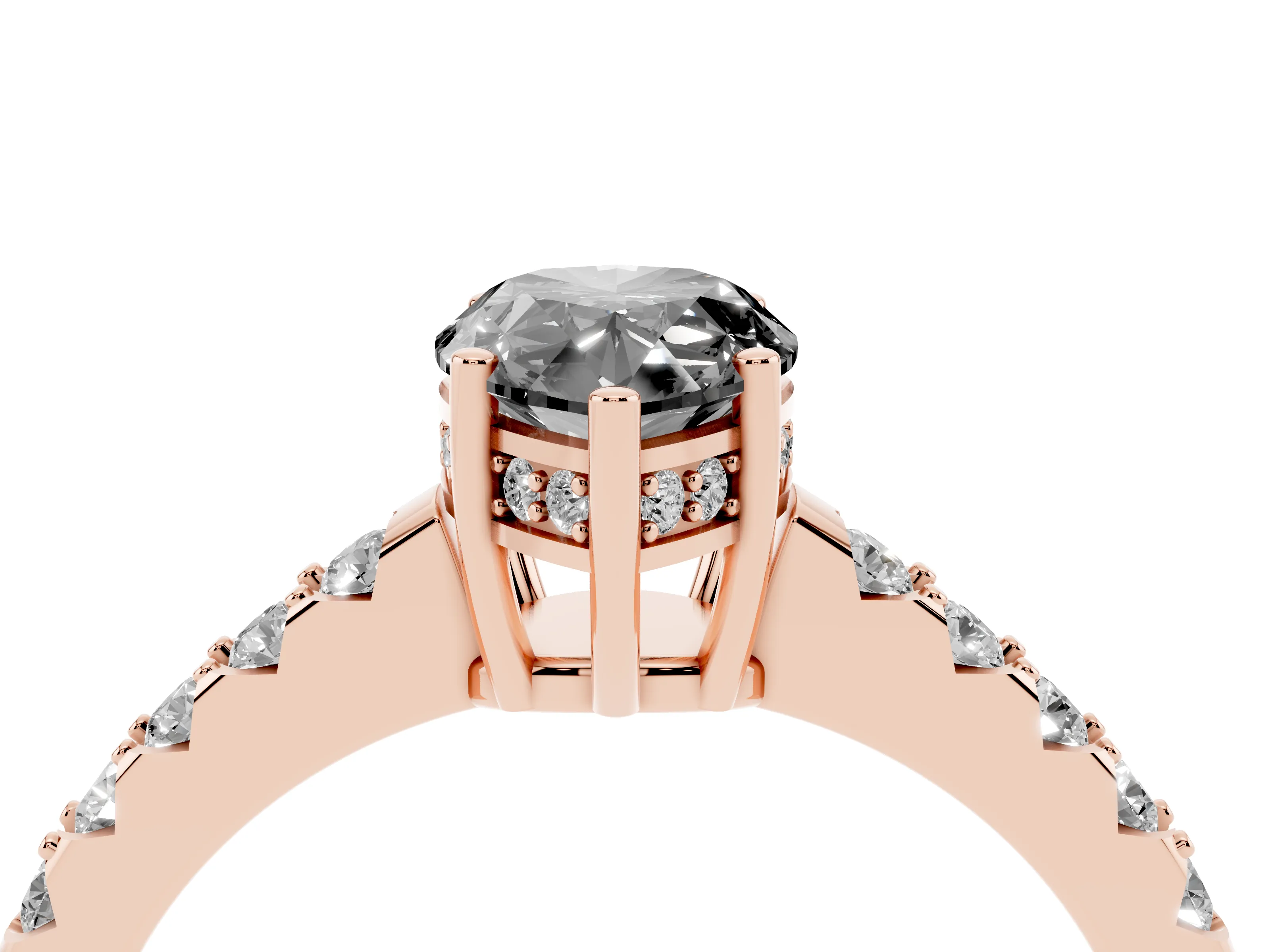 Fancy Black Pear Cut Diamond Solitaire Engagement Ring Set in Rose gold with Pavé Band and Prong Setting