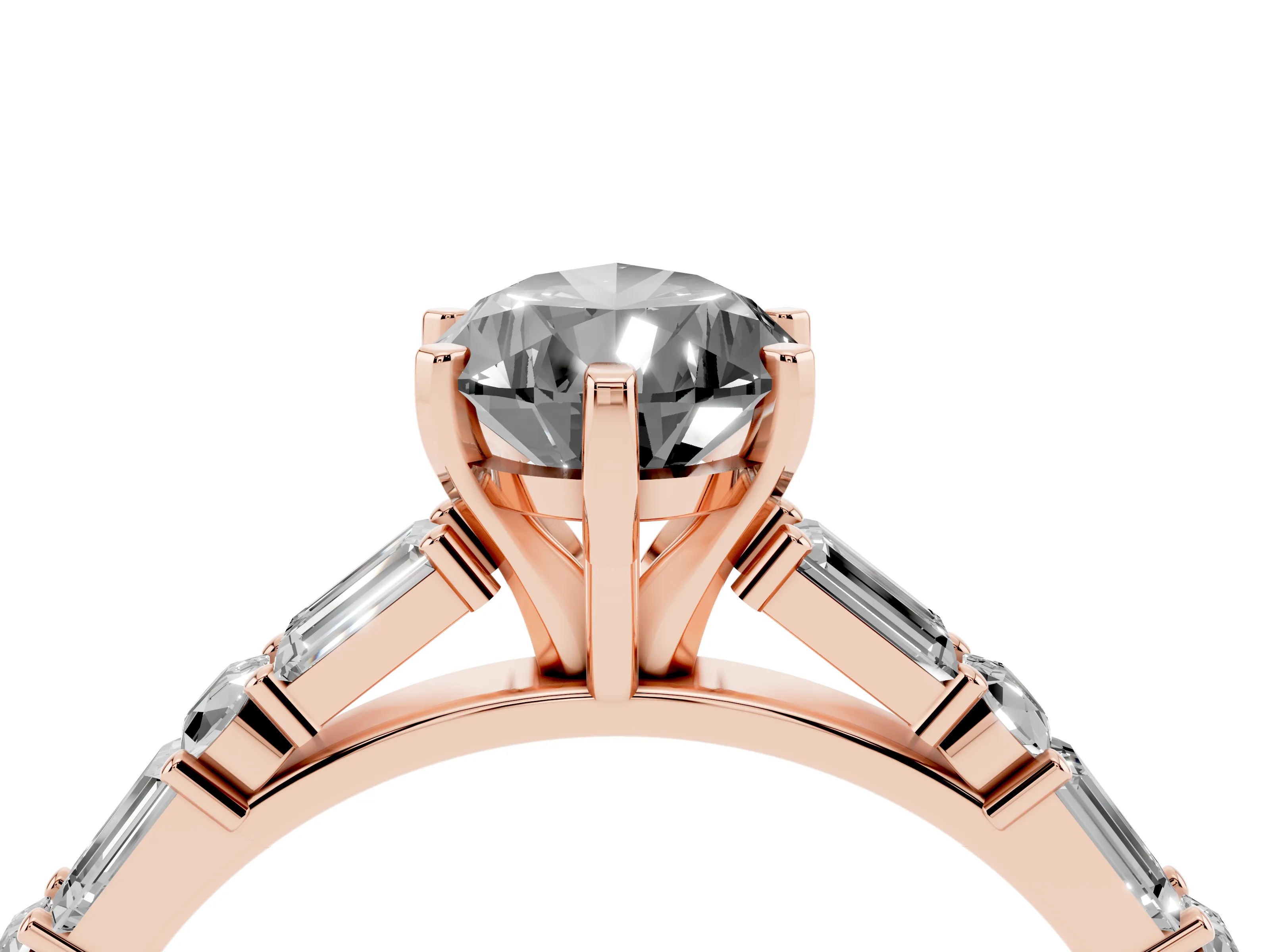Fancy Black Pear Cut Diamond Solitaire Set in Rose gold with Side Baguettes and Channel Set Band