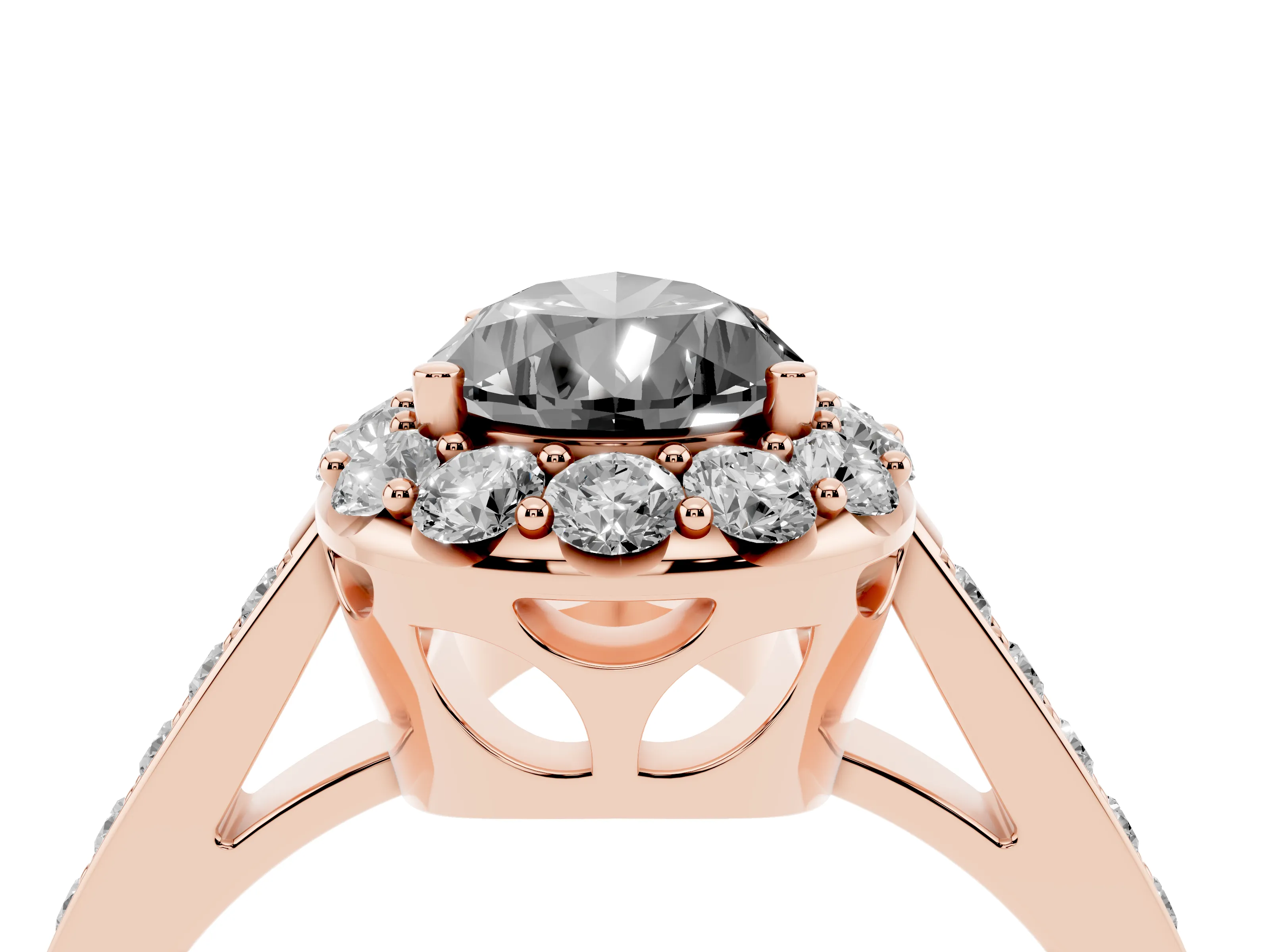 Fancy Black Pear Cut Diamond Floral Halo Ring Set in Rose gold with Pavé Band and Prong Setting