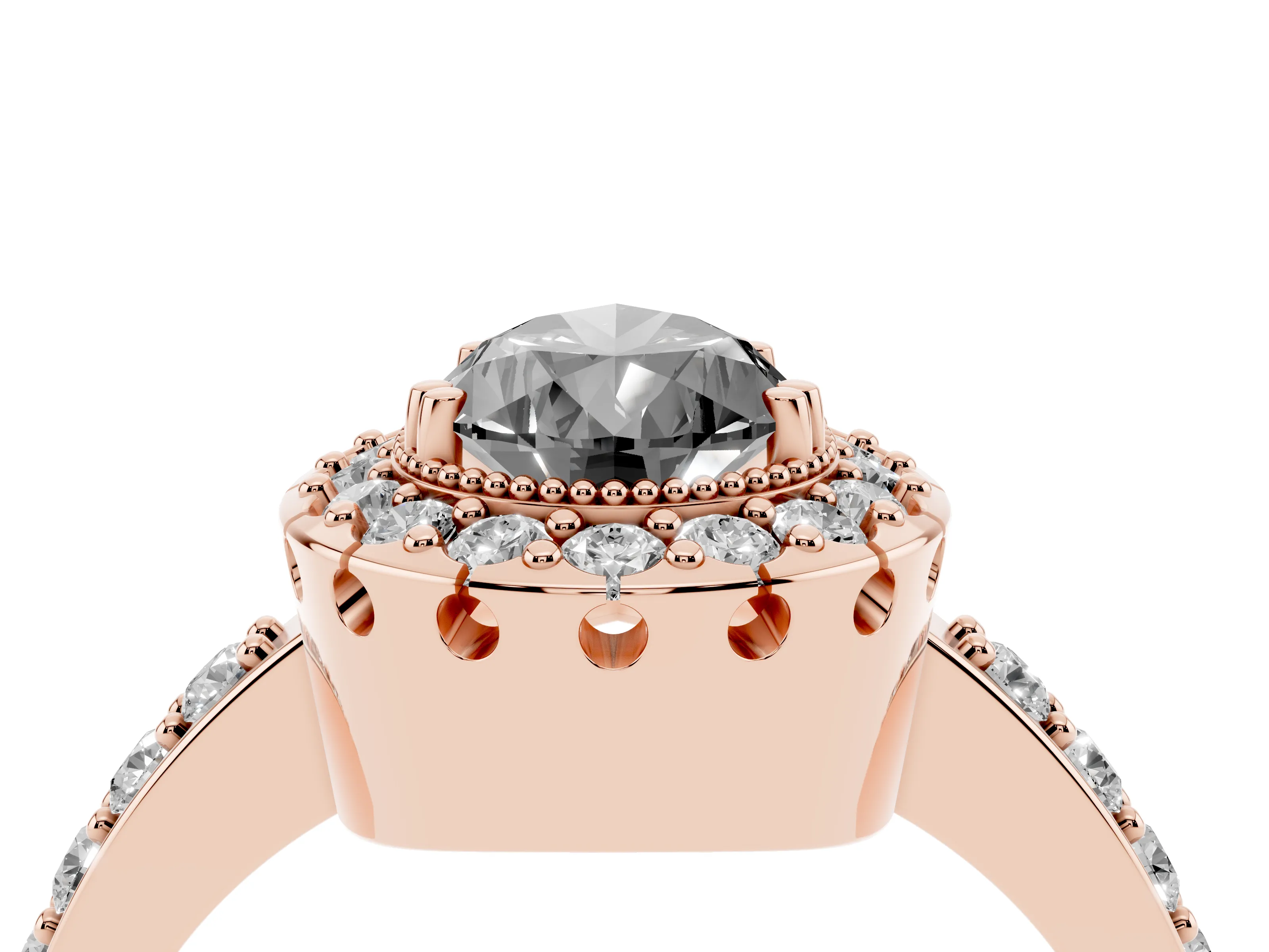 Fancy Black Pear Cut Diamond Halo Ring Set in Rose gold with Pavé Shank and Prong Setting