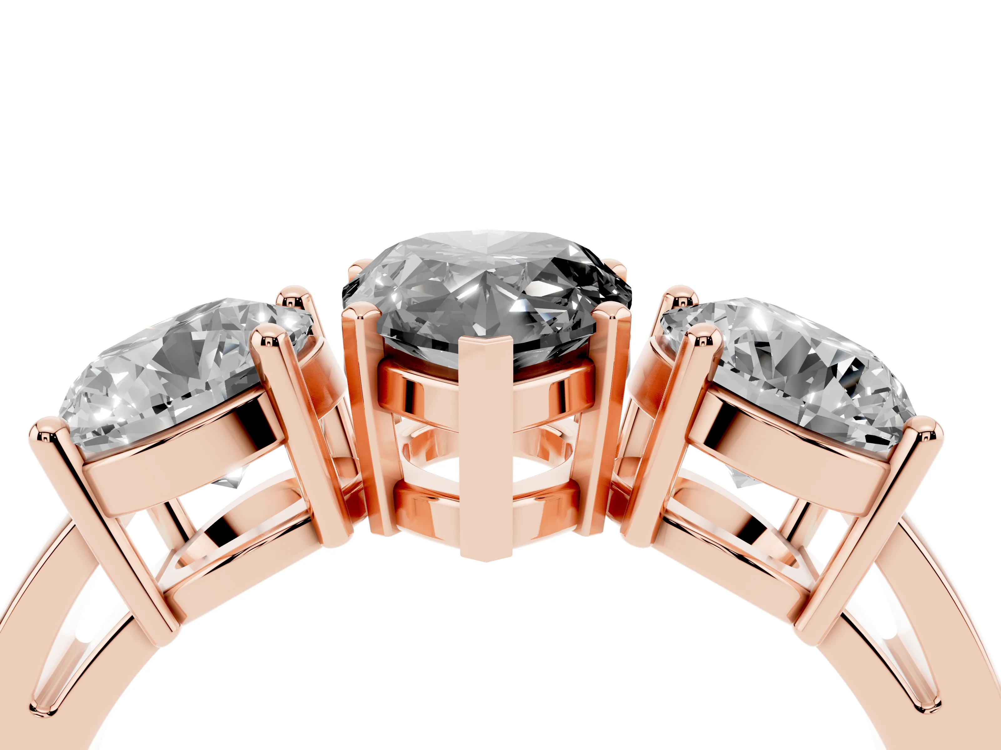 Fancy Black Pear Cut Diamond Three-Stone Ring Set in Rose gold with Round Side Stones and Classic Band