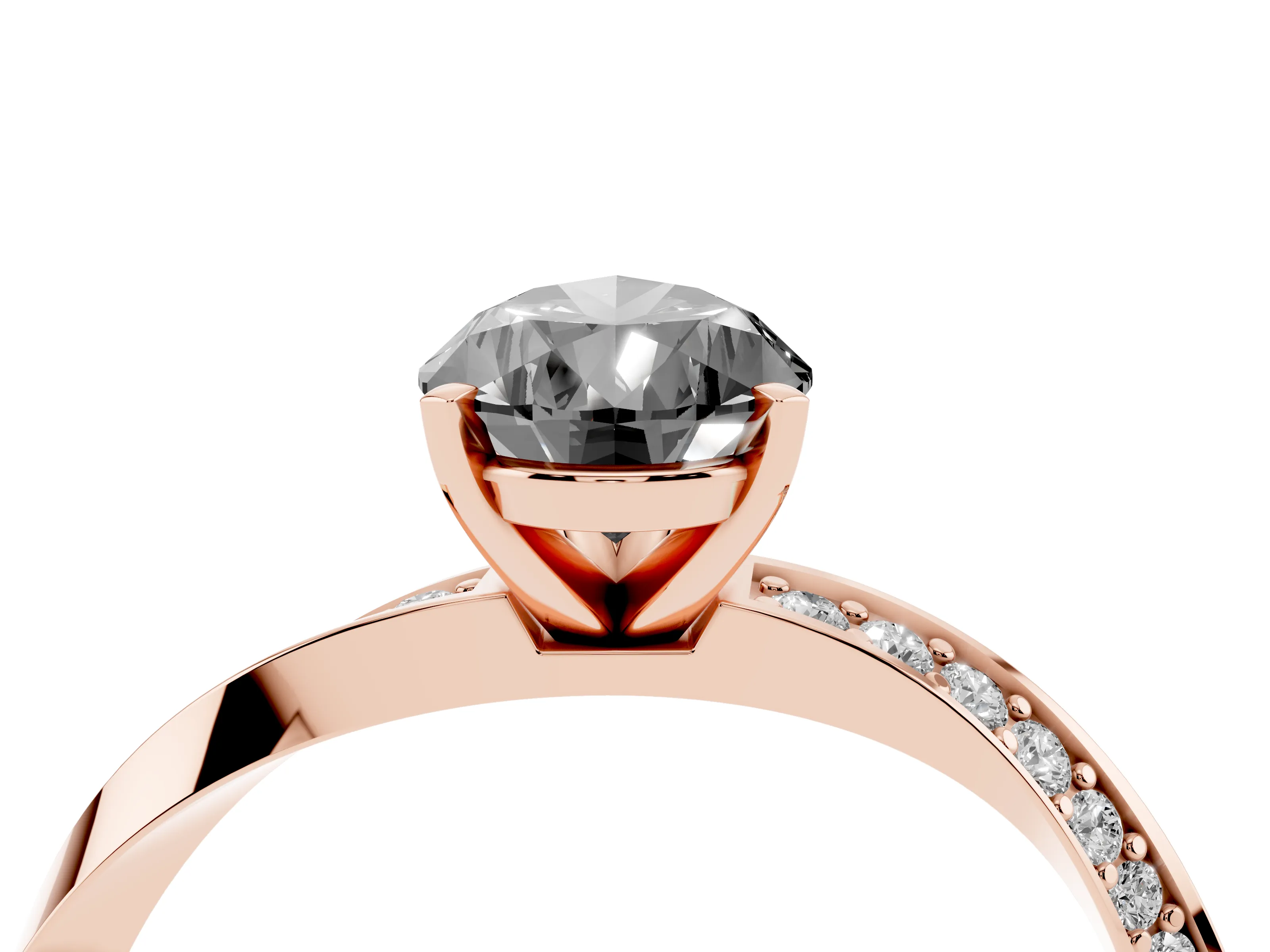 Fancy Black Pear Cut Diamond Engagement Ring Set in Rose gold with Side Stone Accents and Prong Setting