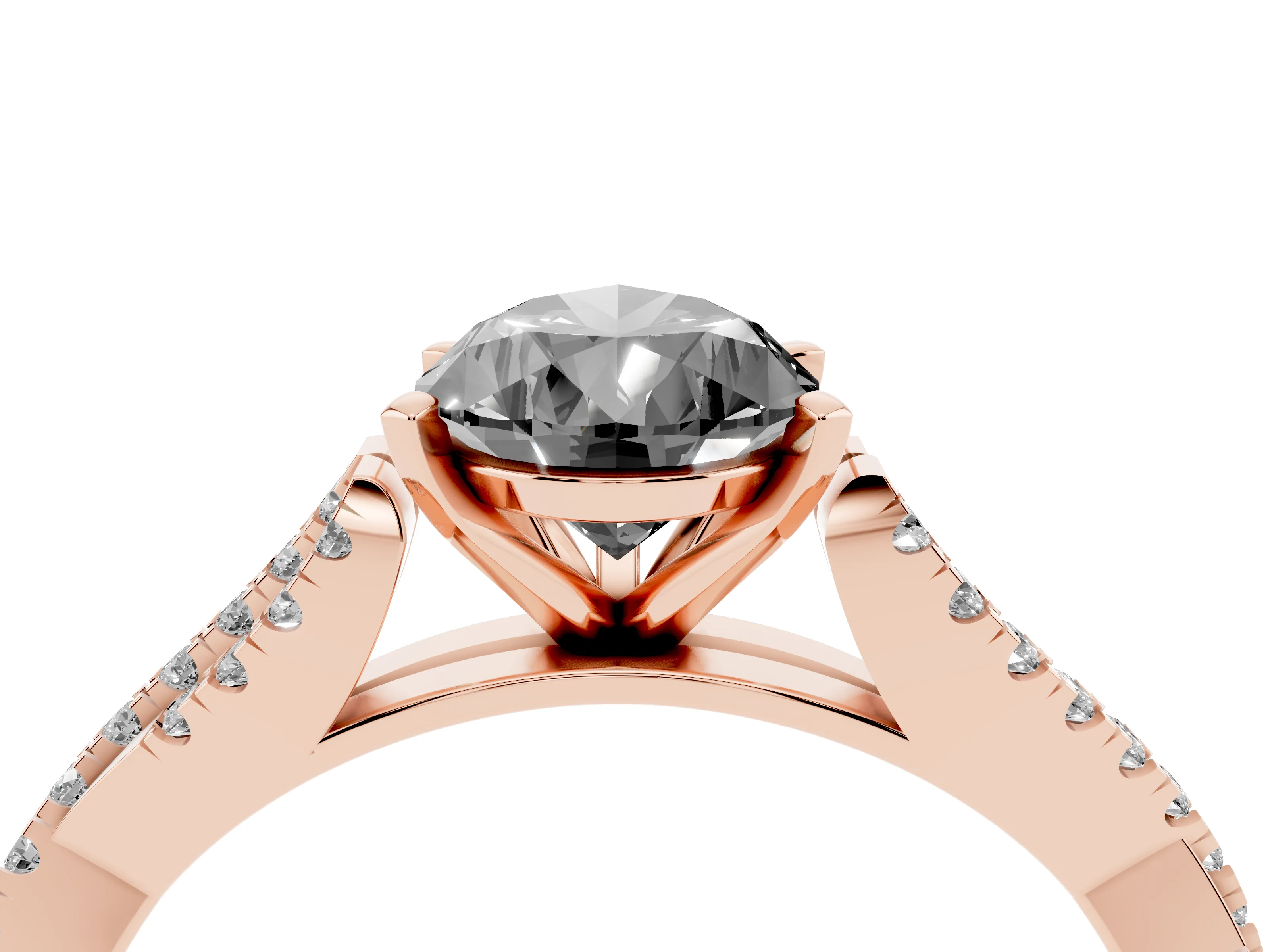 Fancy Black Pear Cut Diamond Solitaire Engagement Ring Set in Rose gold with Twisted Pavé Band and Prong Setting