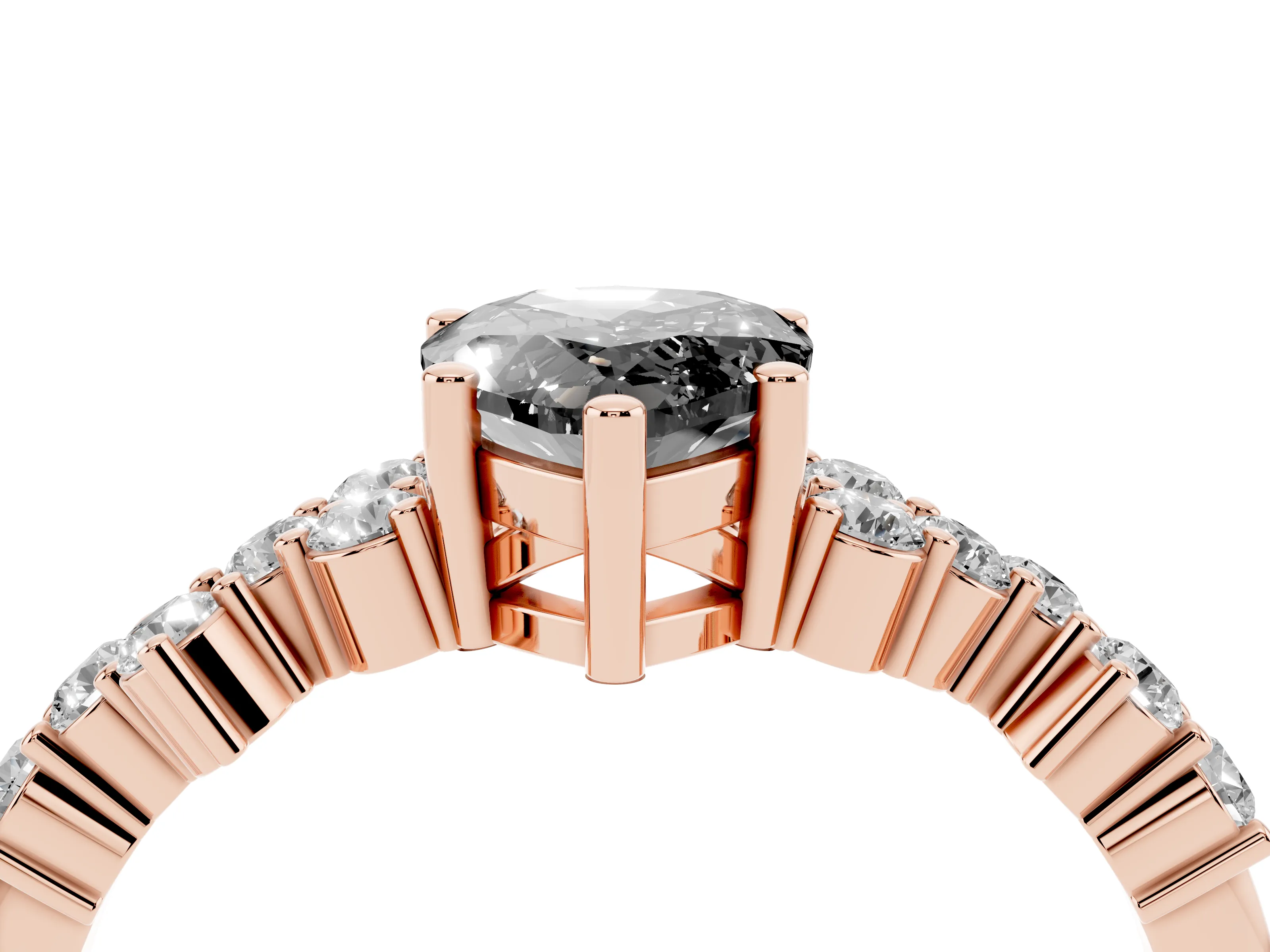 Fancy Black Pear Cut Diamond Ring Set in Rose gold with Scattered Round Accents