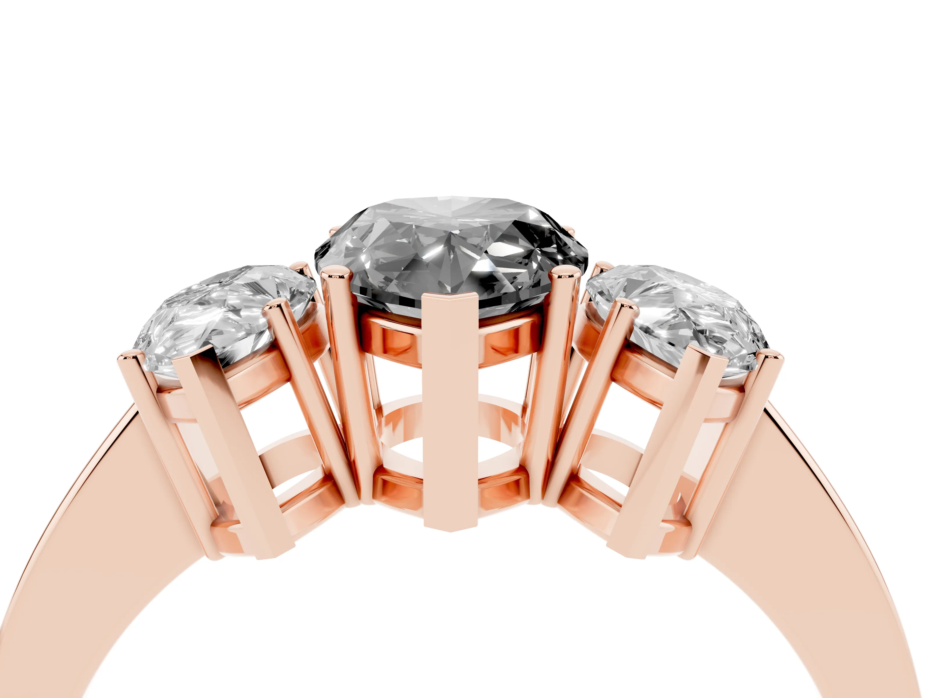 Fancy Black Pear Cut Diamond Three-Stone Engagement Ring Set in Rose gold with Flat Band