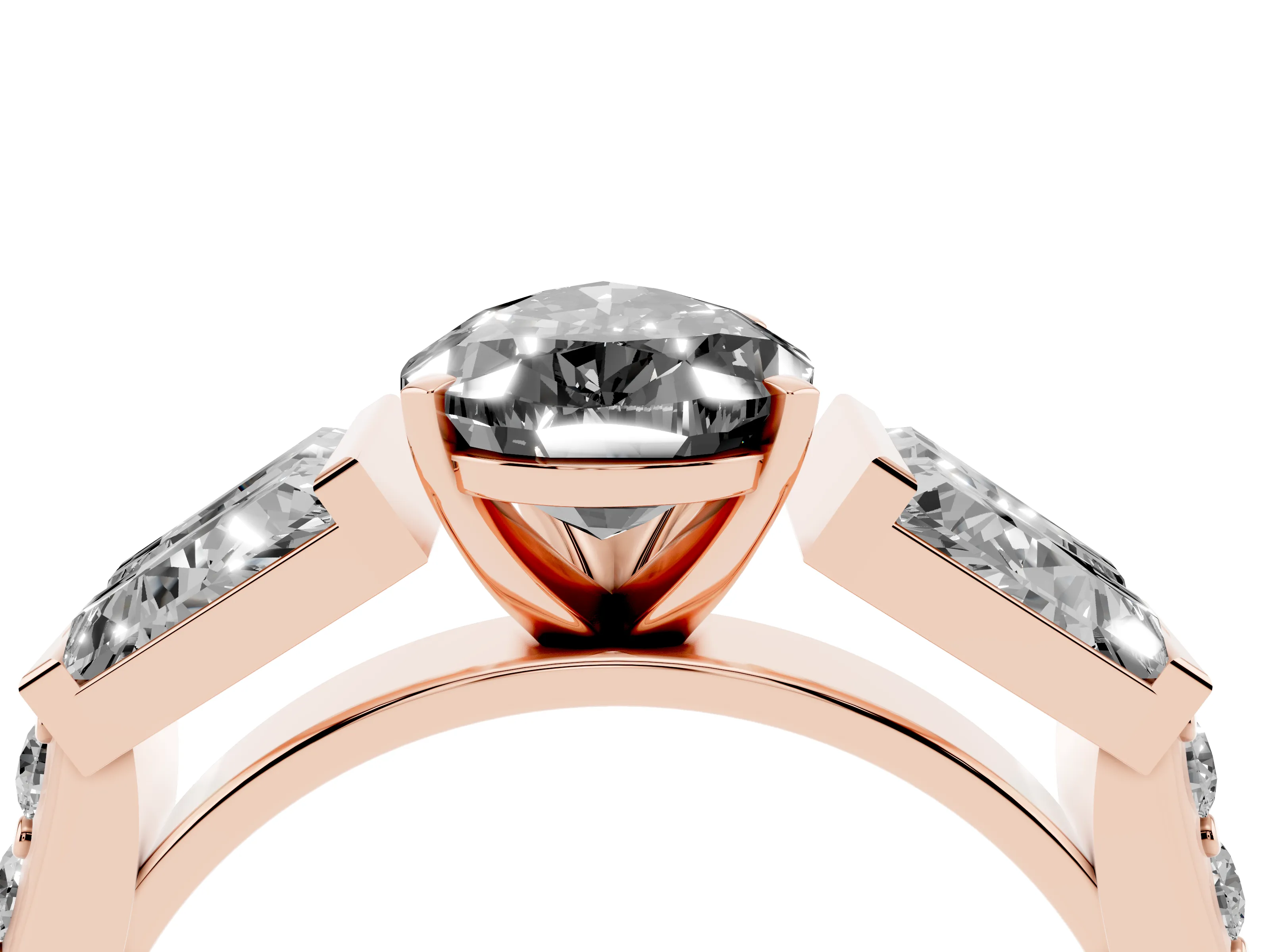 Fancy Black Pear Cut Diamond Engagement Ring Set in Rose gold with Baguette Side Stones and Channel Set Band