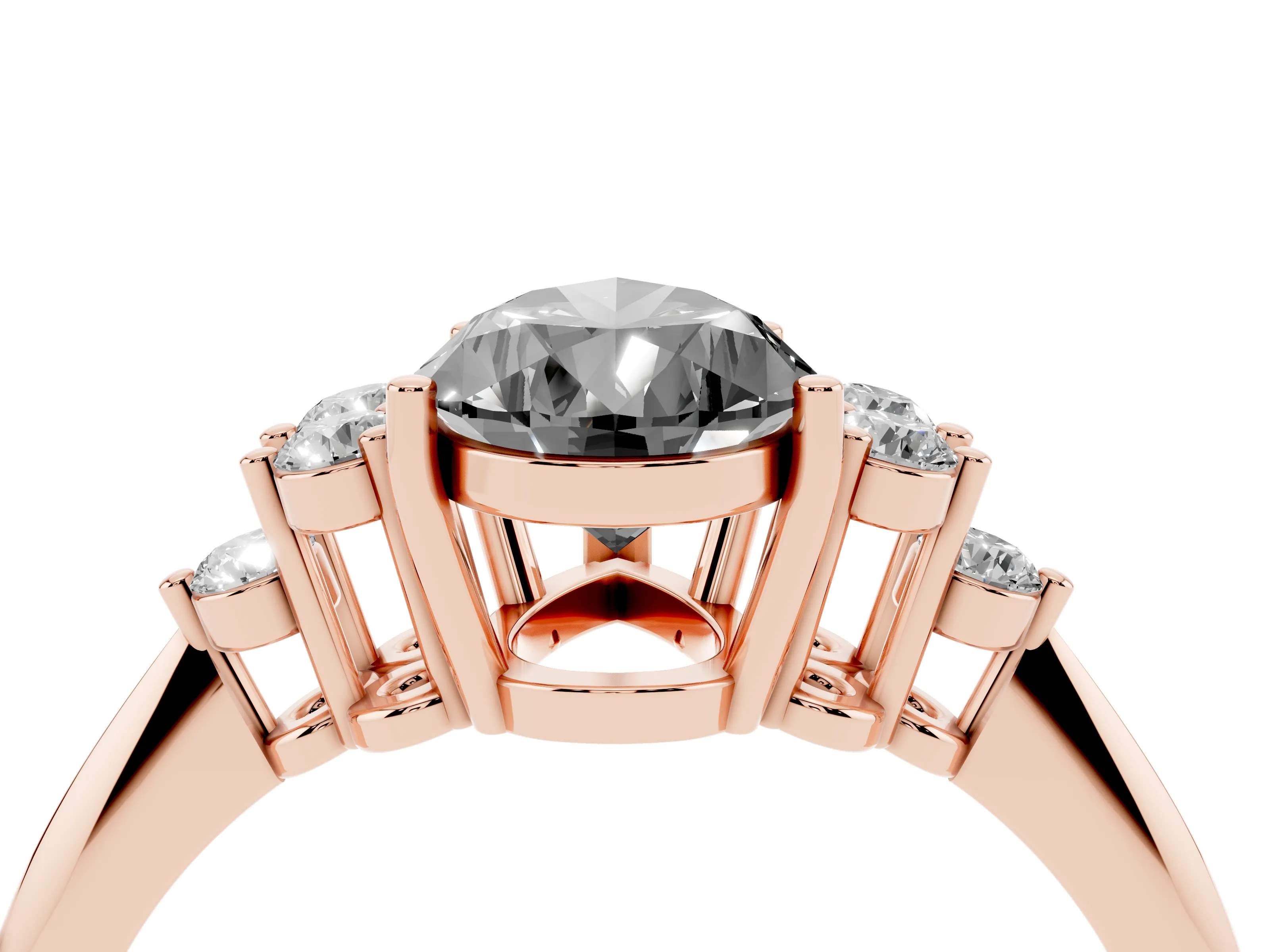 Fancy Black Pear Cut Diamond Cluster Ring Set in Rose gold with Plain Band and Prong Setting