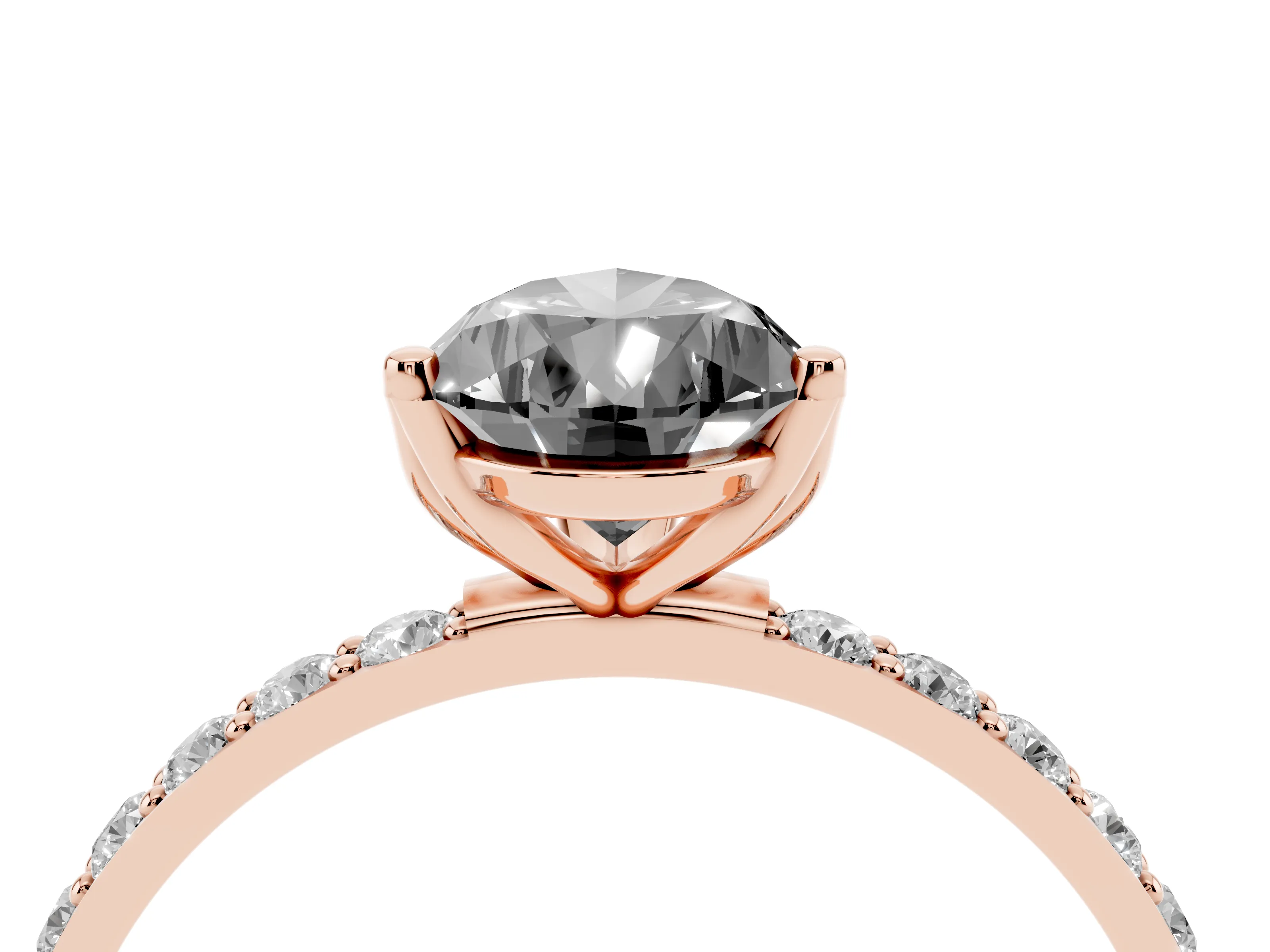 Fancy Black Pear Cut Diamond Solitaire Engagement Ring Set in Rose gold with Round Pavé Band and Prong Setting