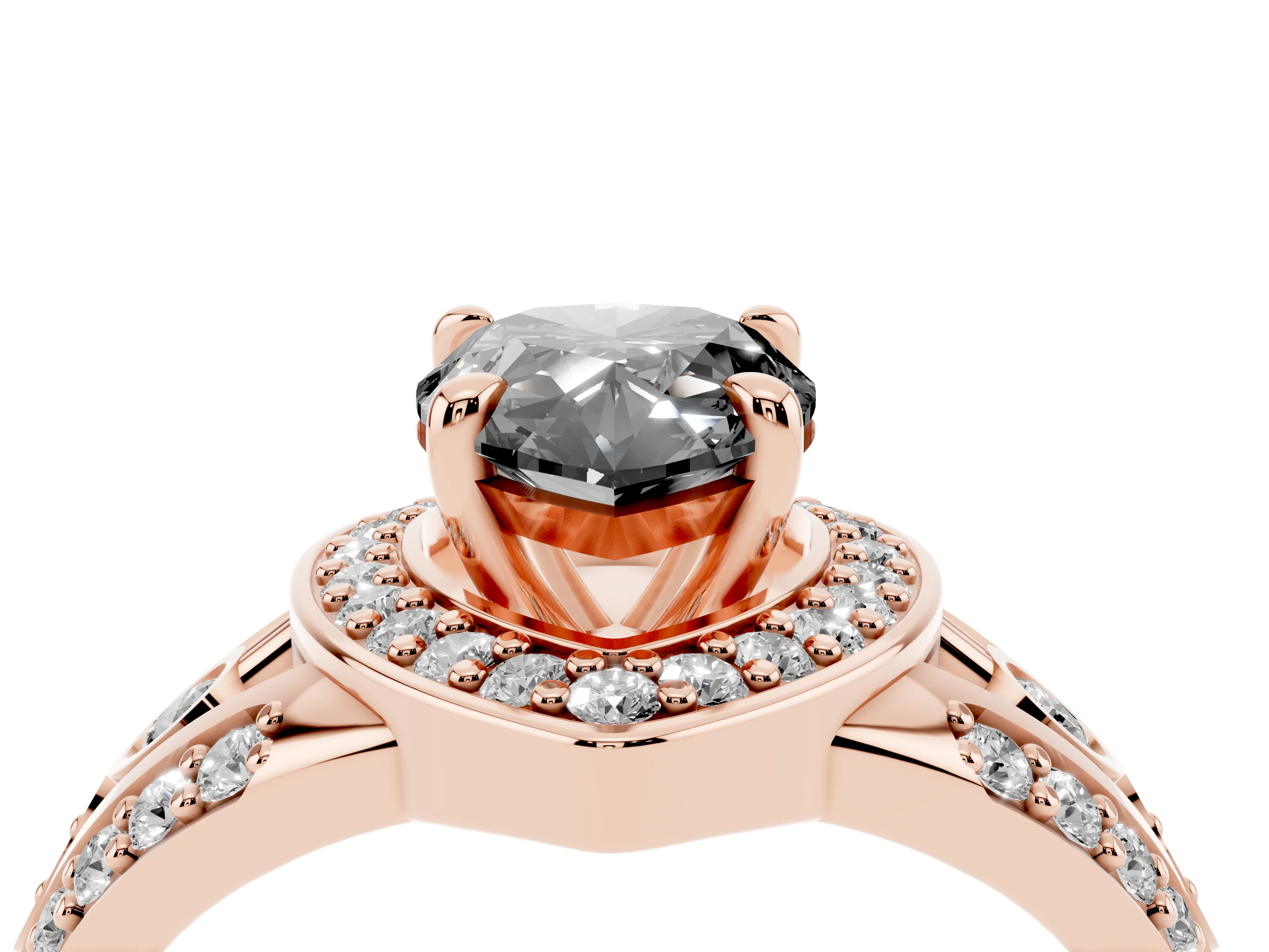 Fancy Black Pear Cut Diamond Halo Ring Set in Rose gold with Pavé Split Shank and Bezel Accents