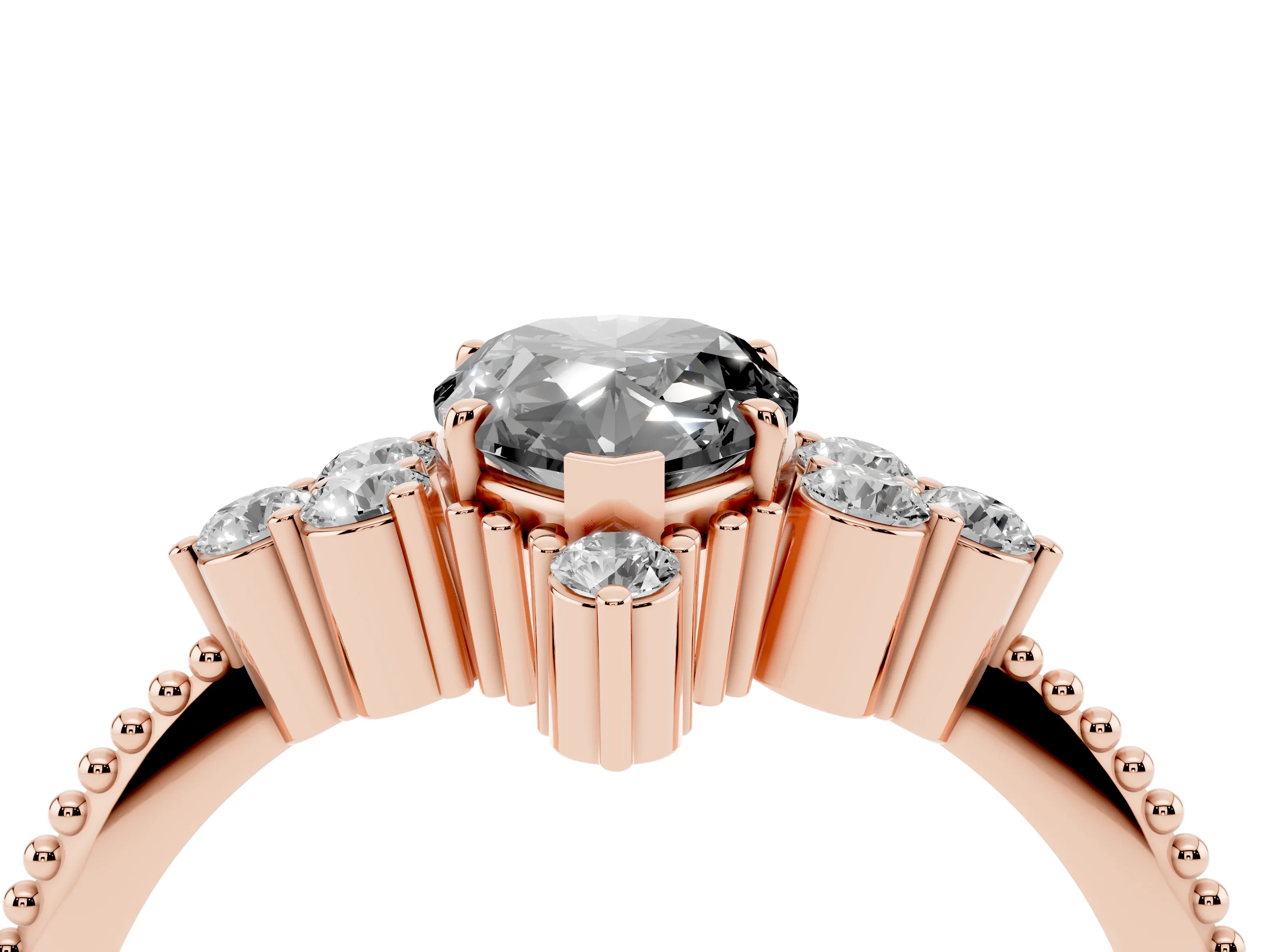 Fancy Black Pear Cut Diamond Cluster Ring Set in Rose gold with Beaded Band