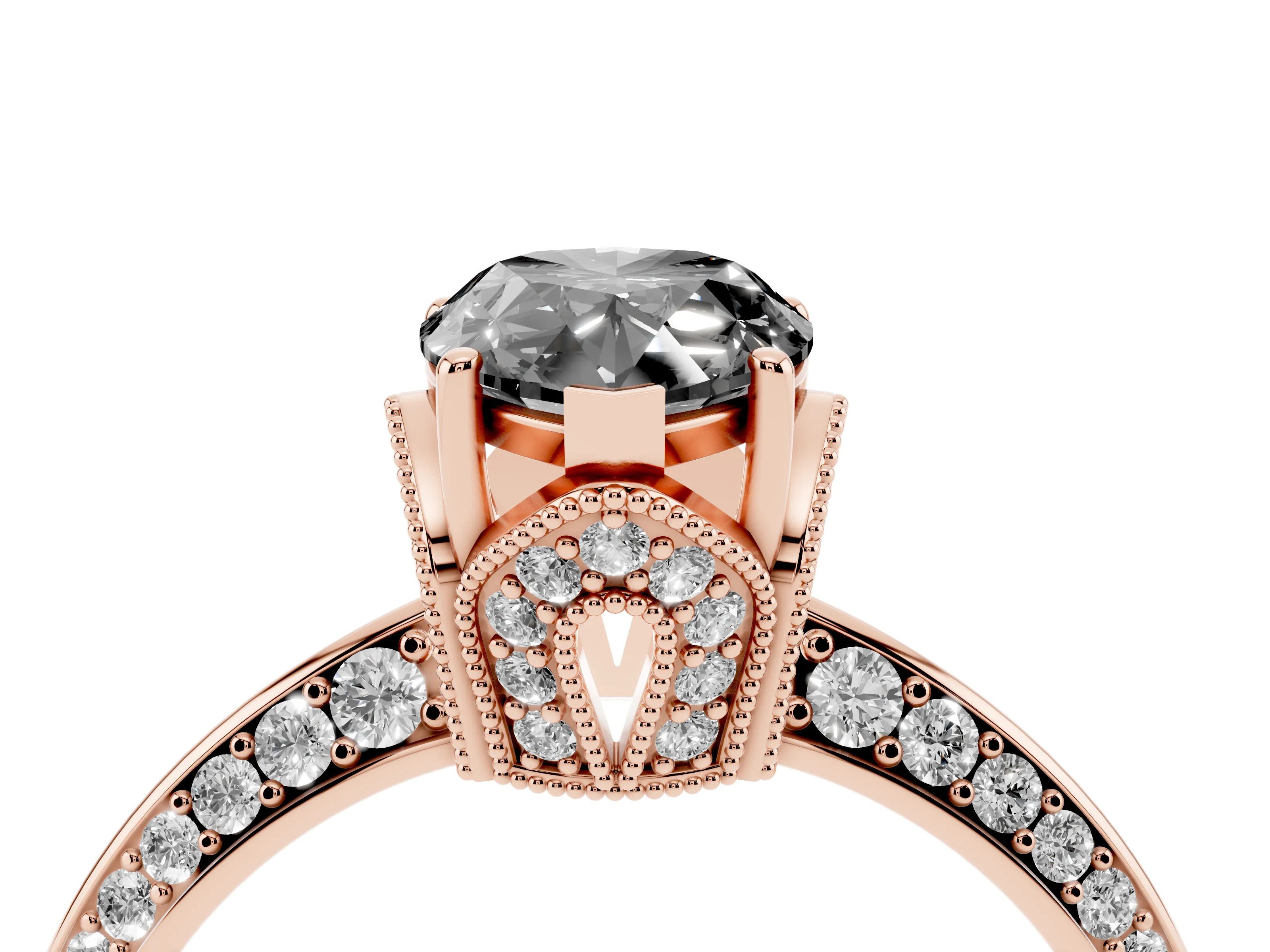 Fancy Black Pear Cut Diamond Solitaire Engagement Ring Set in Rose gold with Pavé Split Shank and Prong Setting