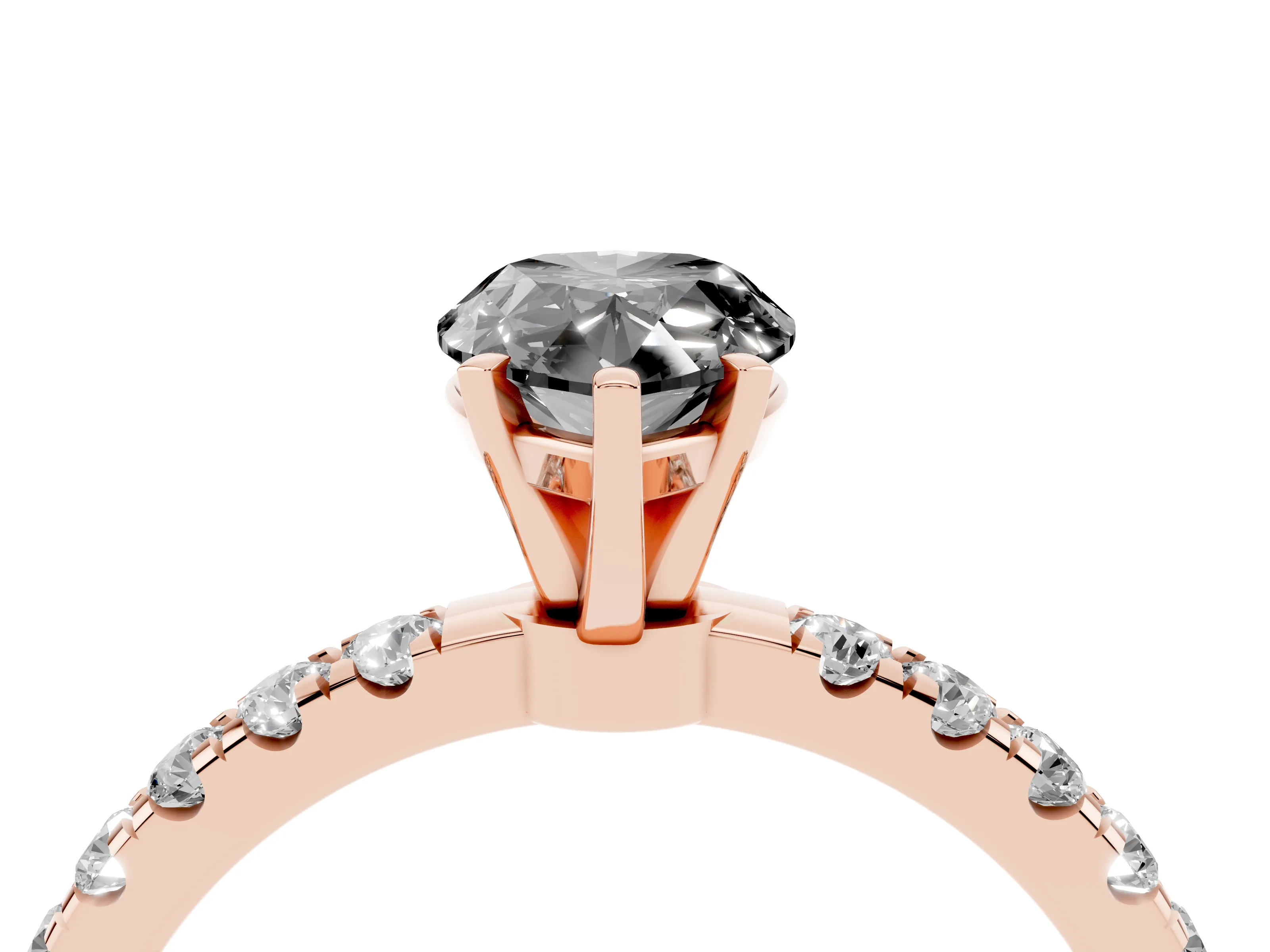 Fancy Black Pear Cut Diamond Solitaire Ring Set in Rose gold with Pavé Accents and Prong Setting