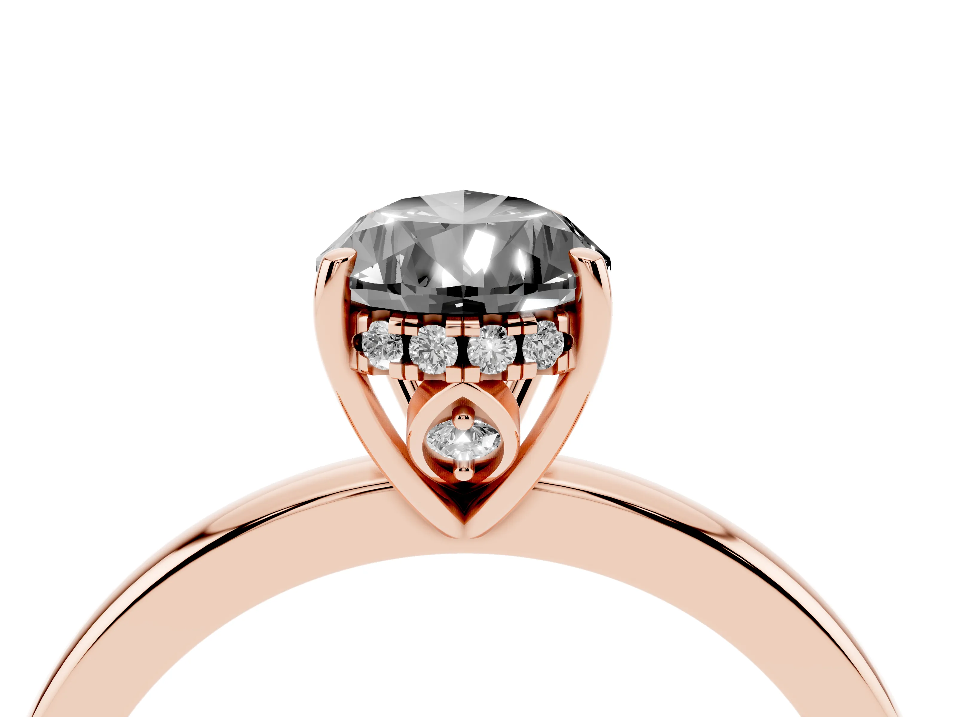 Fancy Black Pear Cut Diamond Solitaire Ring Set in Rose gold with Plain Band and Prong Setting