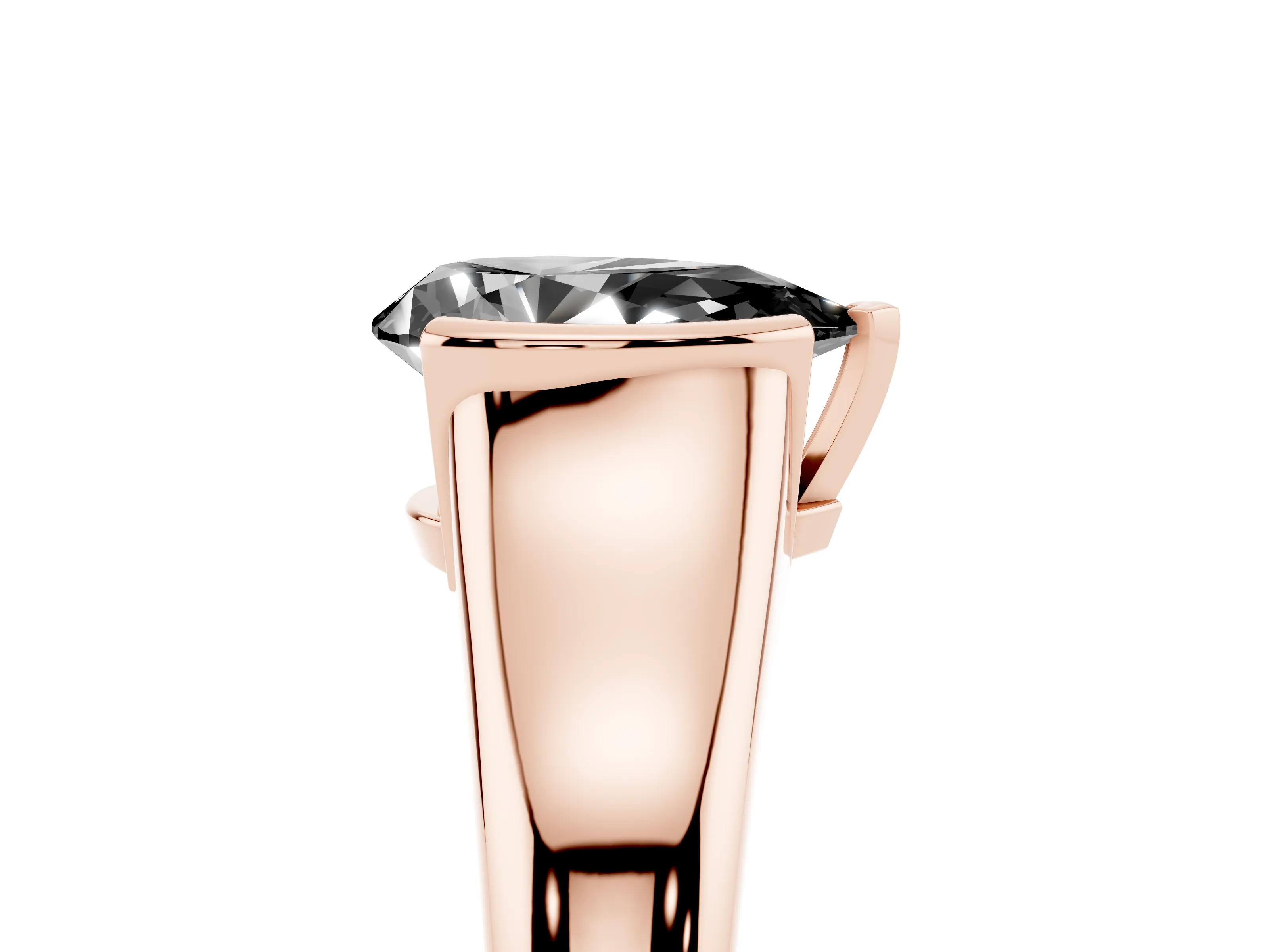 Fancy Black Pear Cut Diamond Solitaire Tension Set Ring Set in Rose gold with Split Shank Band