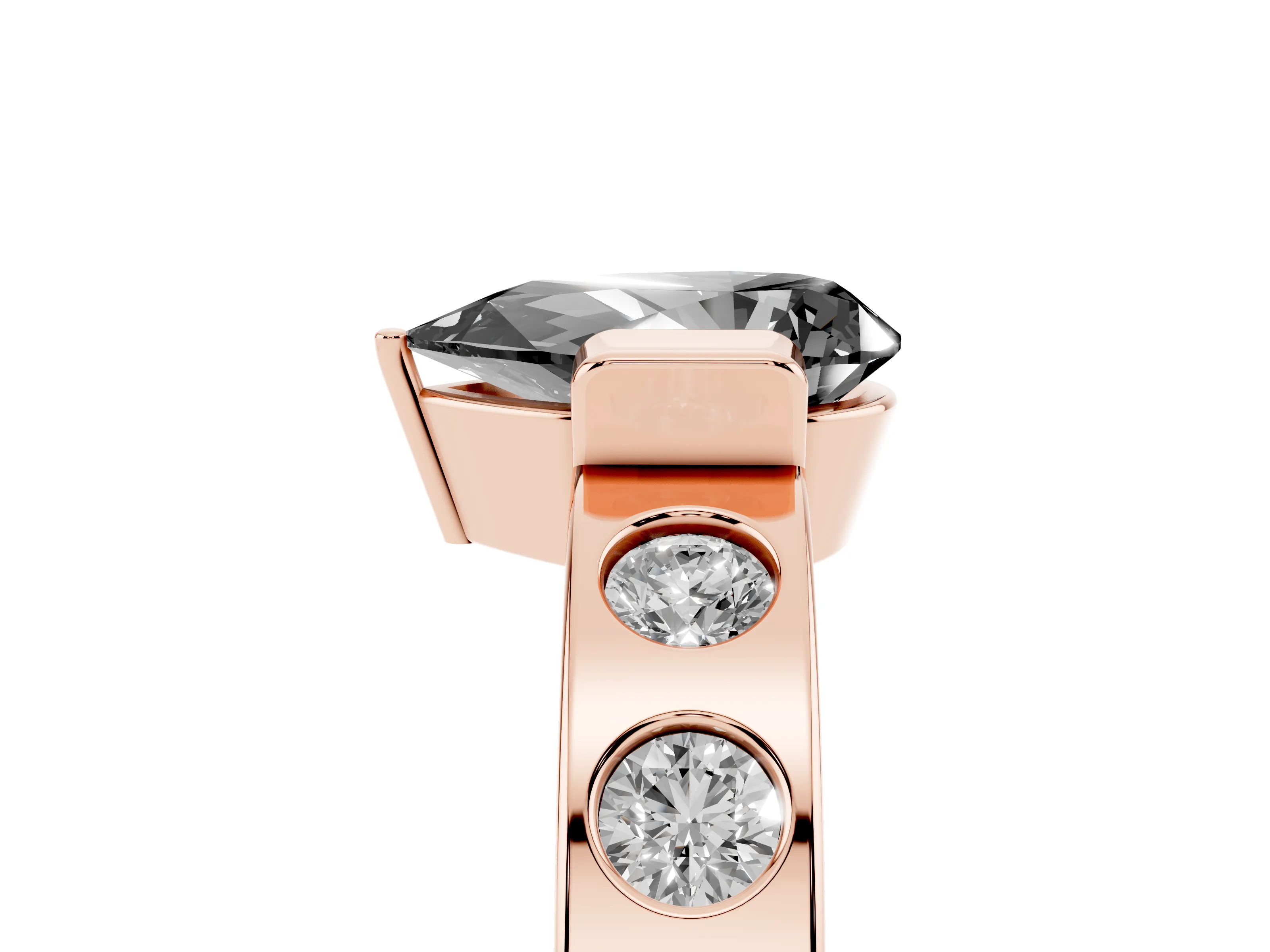 Fancy Black Pear Cut Diamond Channel-Set Band Ring Set in Rose gold with Bezel Prong Setting