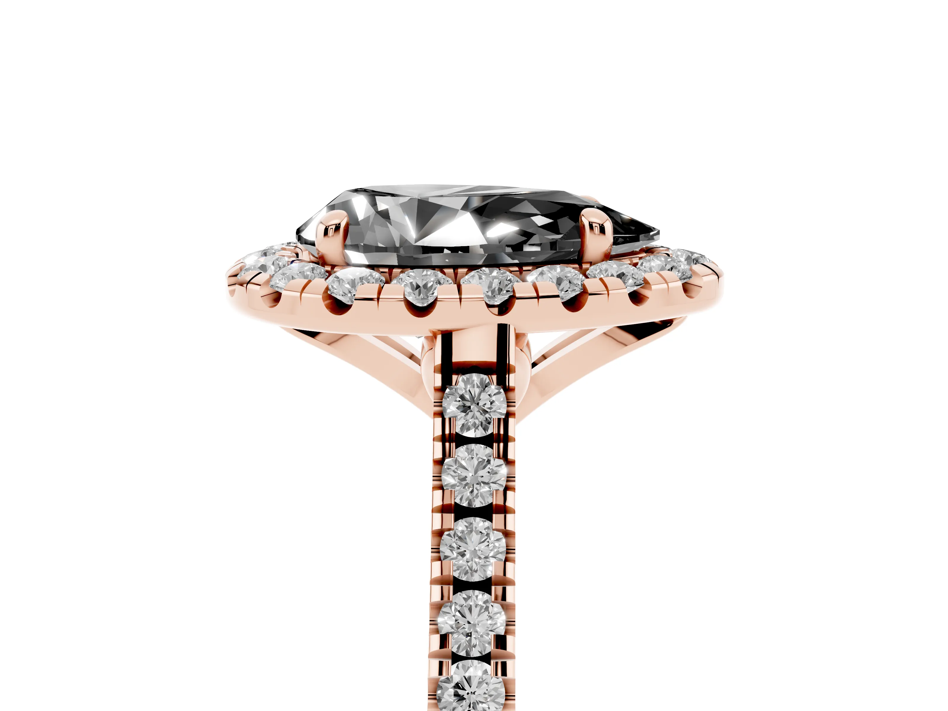 Fancy Black Pear Cut Diamond Cushion Halo Ring Set in Rose gold with Pavé Band