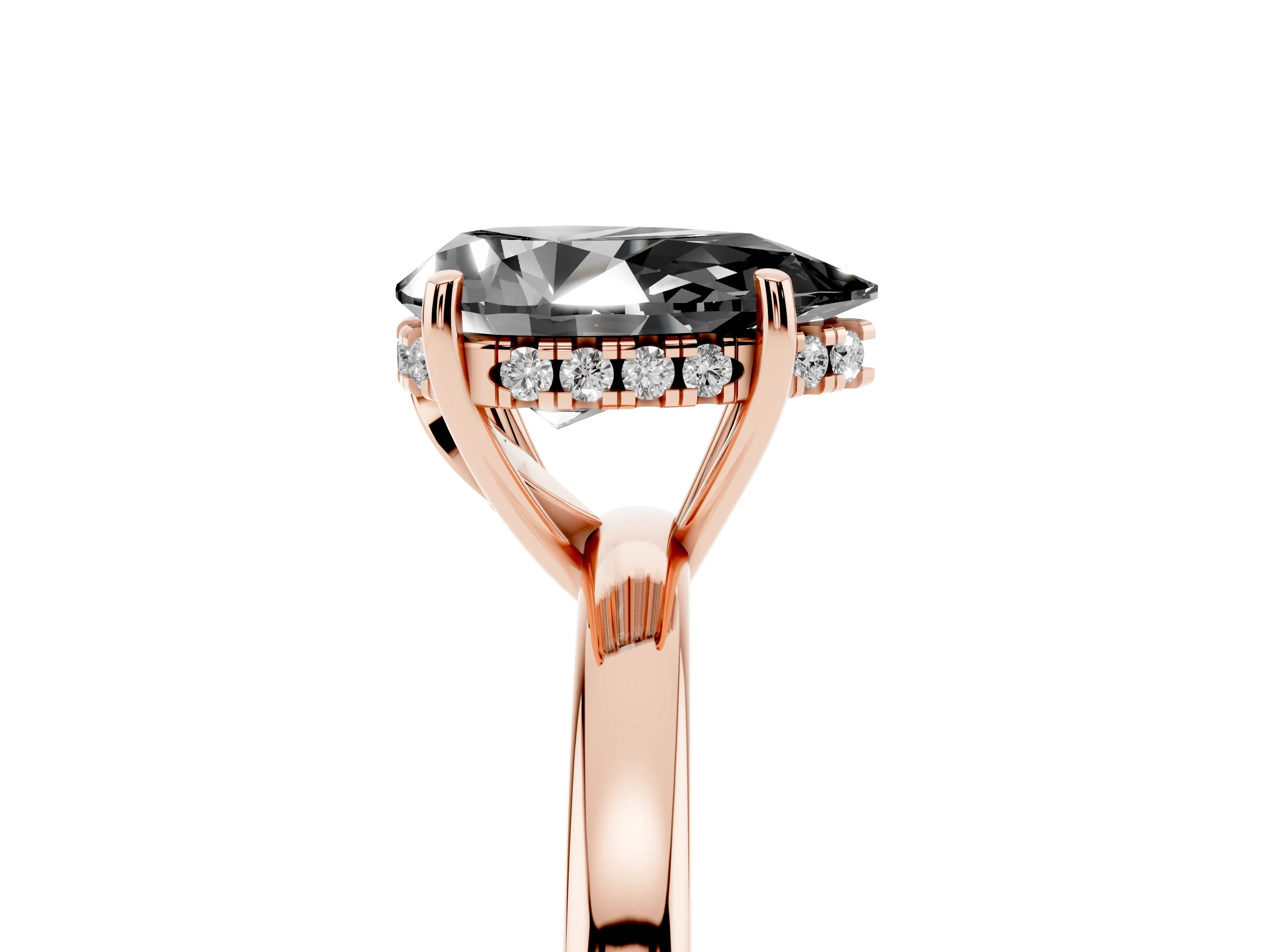 Fancy Black Pear Cut Diamond Solitaire Ring Set in Rose gold with Plain Band and Prong Setting