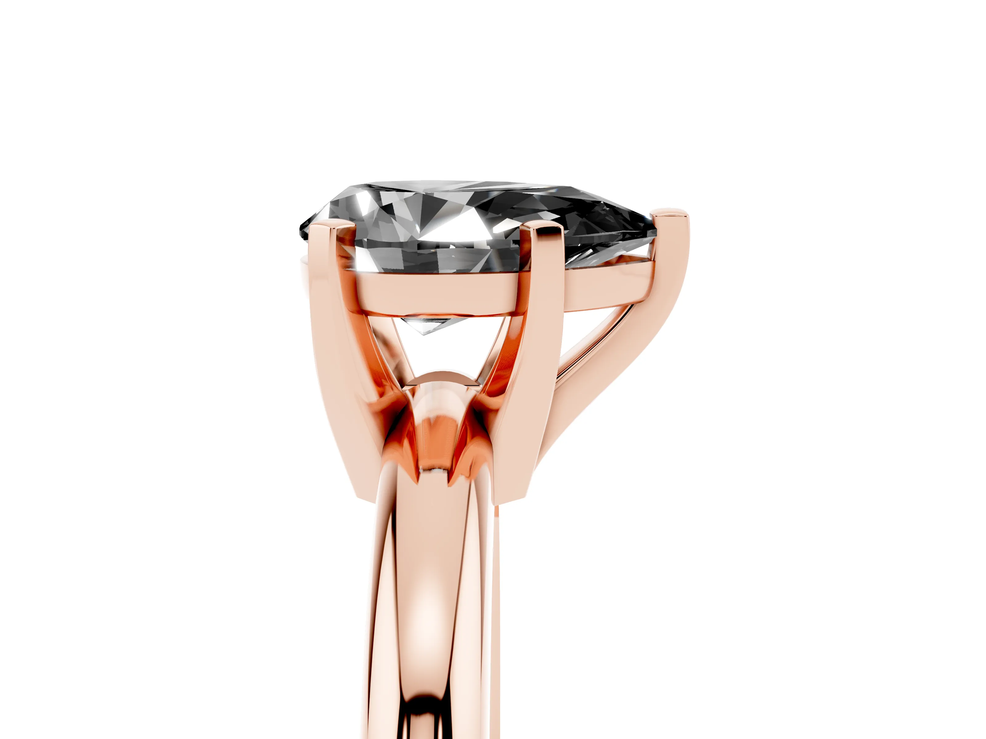 Fancy Black Pear Cut Diamond Solitaire Engagement Ring Set in Rose gold with Round Band and Prong Setting