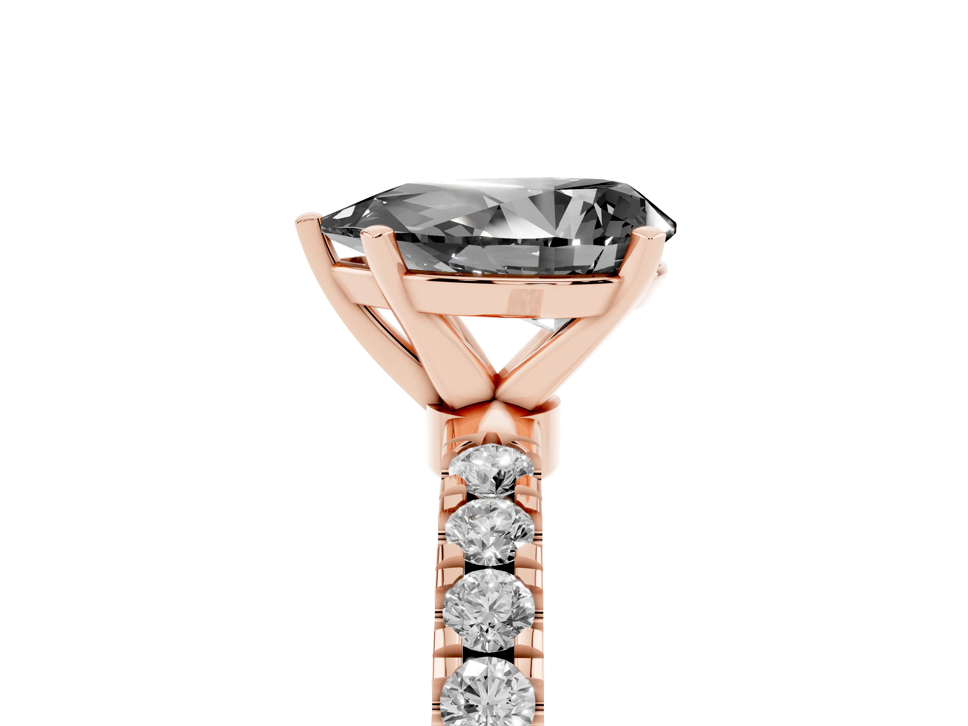 Fancy Black Pear Cut Diamond Solitaire Ring Set in Rose gold with Pavé Accents and Prong Setting