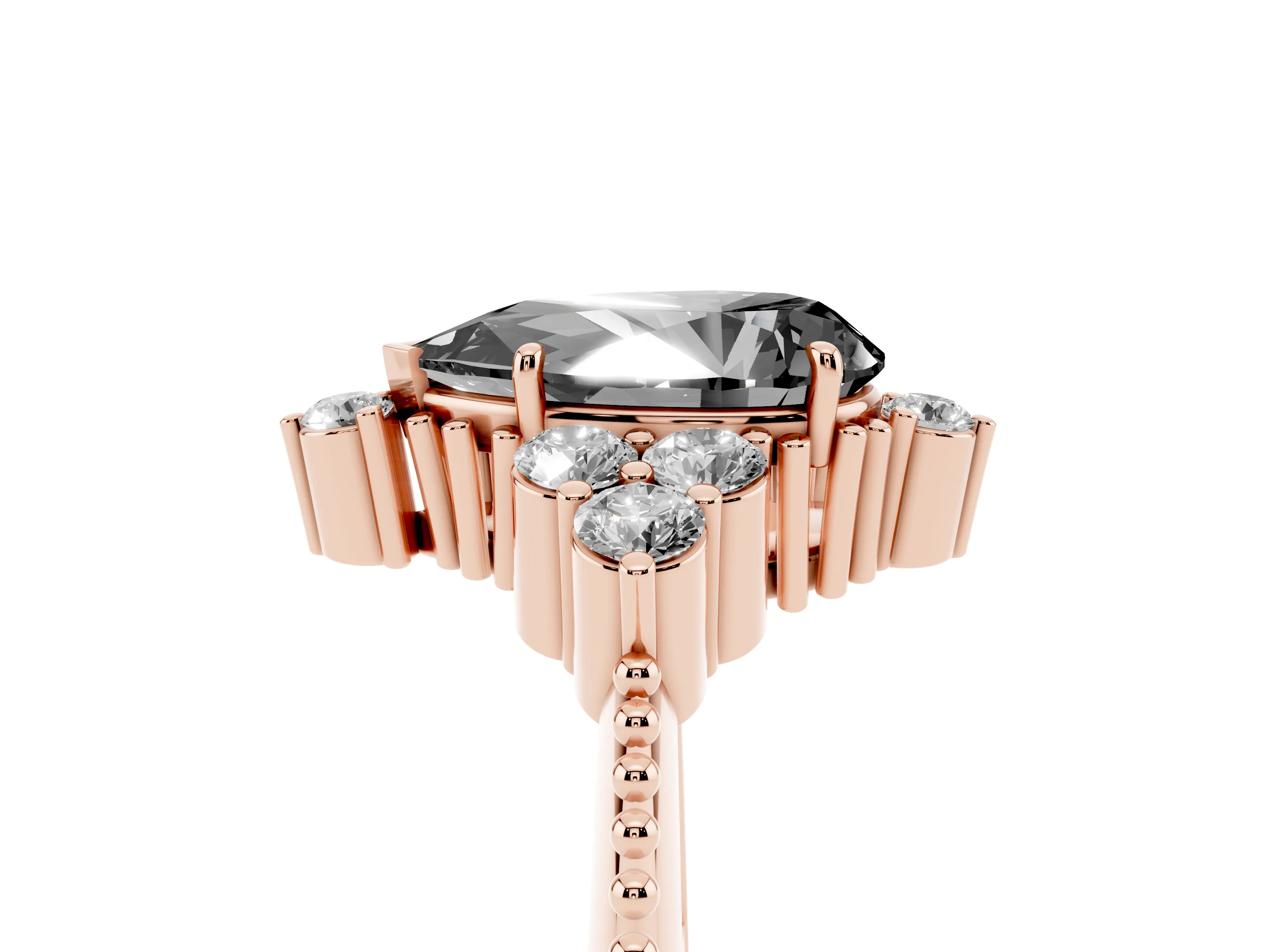 Fancy Black Pear Cut Diamond Cluster Ring Set in Rose gold with Beaded Band
