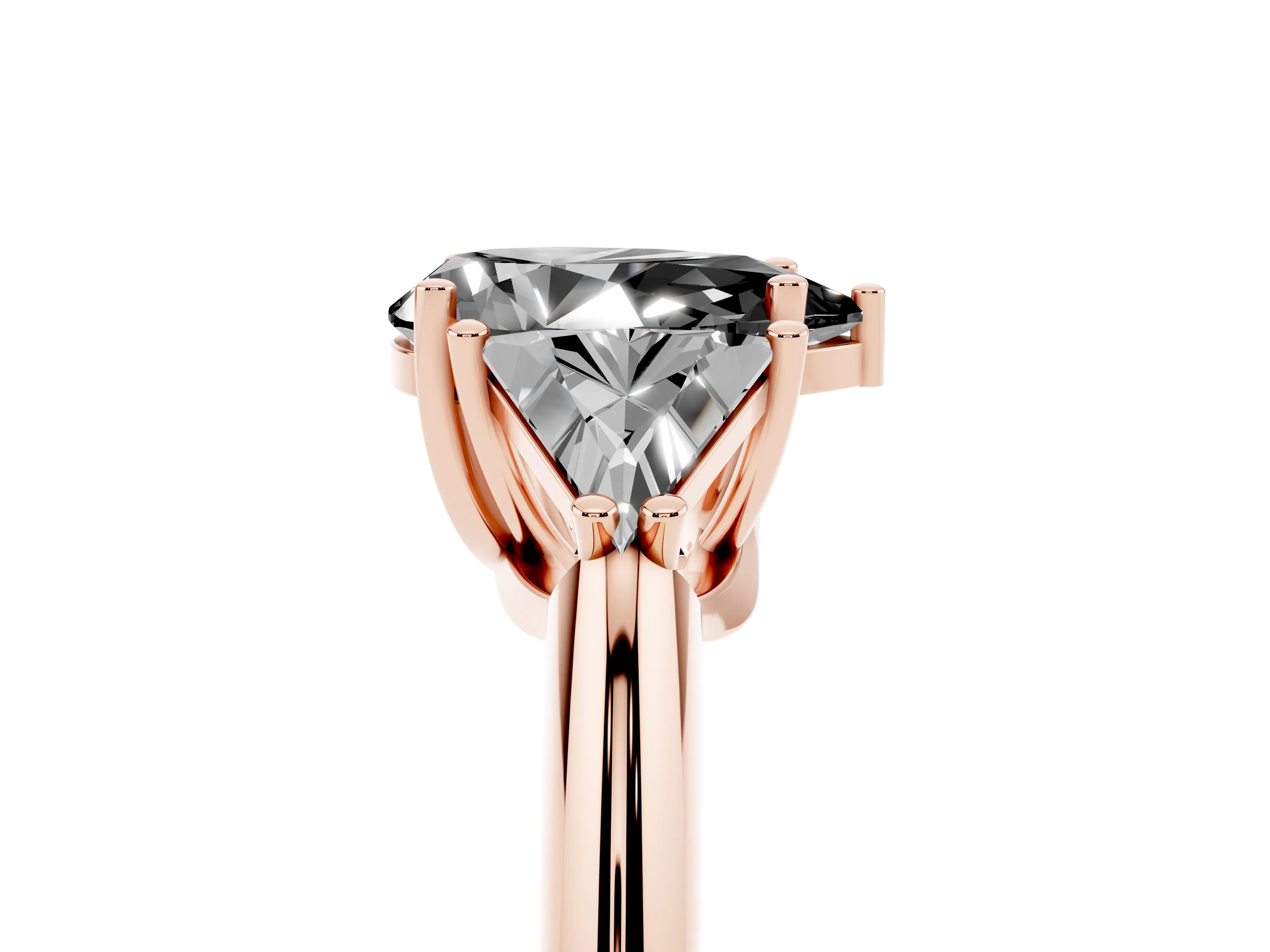 Fancy Black Pear Cut Diamond Three-Stone Engagement Ring Set in Rose gold with Trillion Side Stones