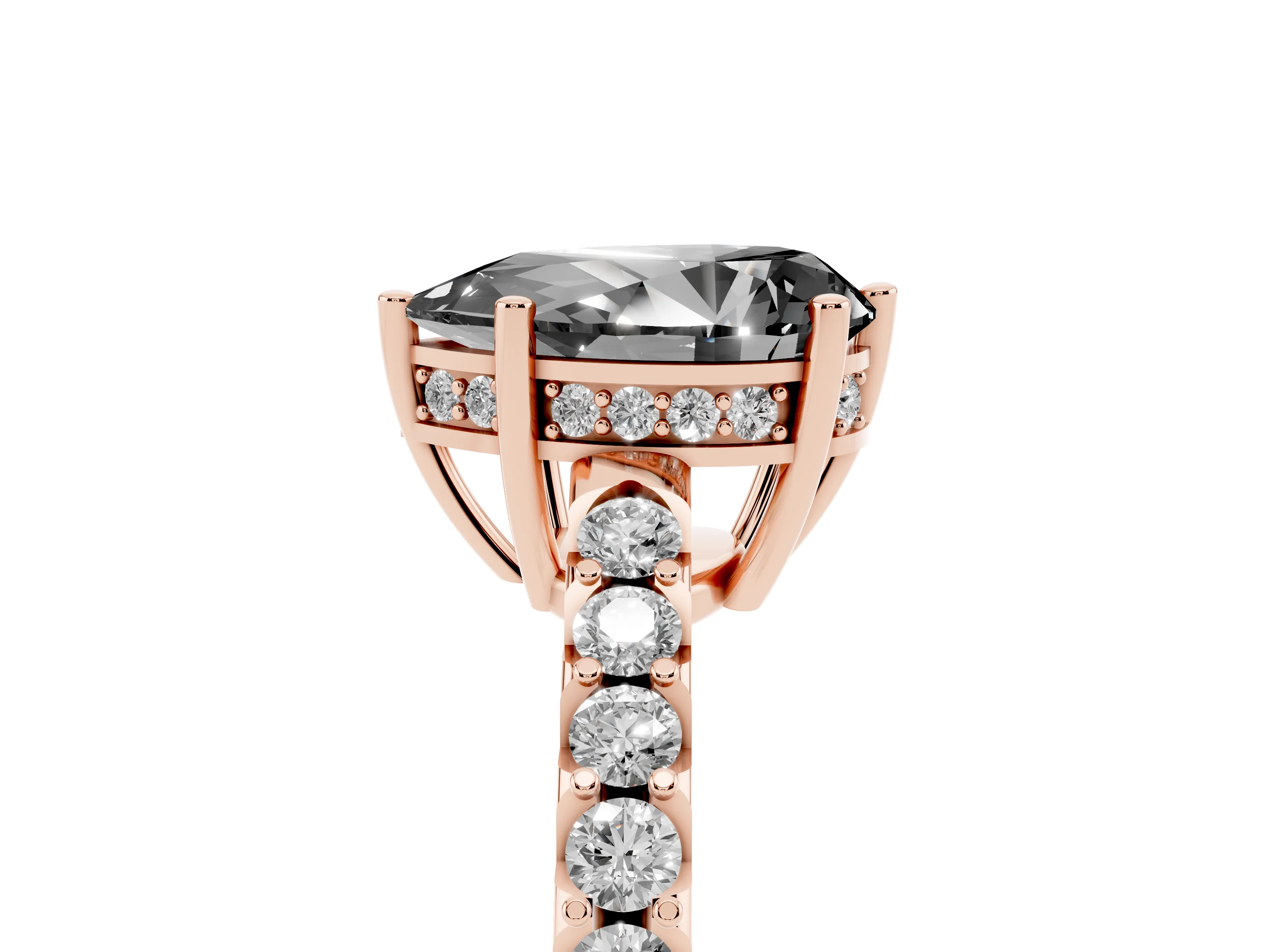 Fancy Black Pear Cut Diamond Solitaire Engagement Ring Set in Rose gold with Pavé Band and Prong Setting