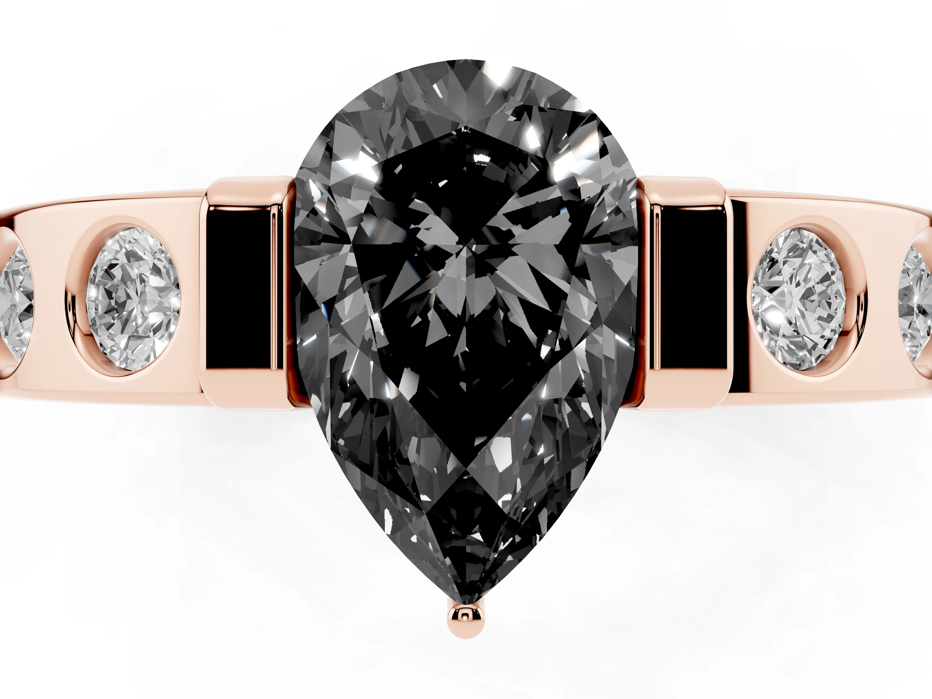 Fancy Black Pear Cut Diamond Channel-Set Band Ring Set in Rose gold with Bezel Prong Setting