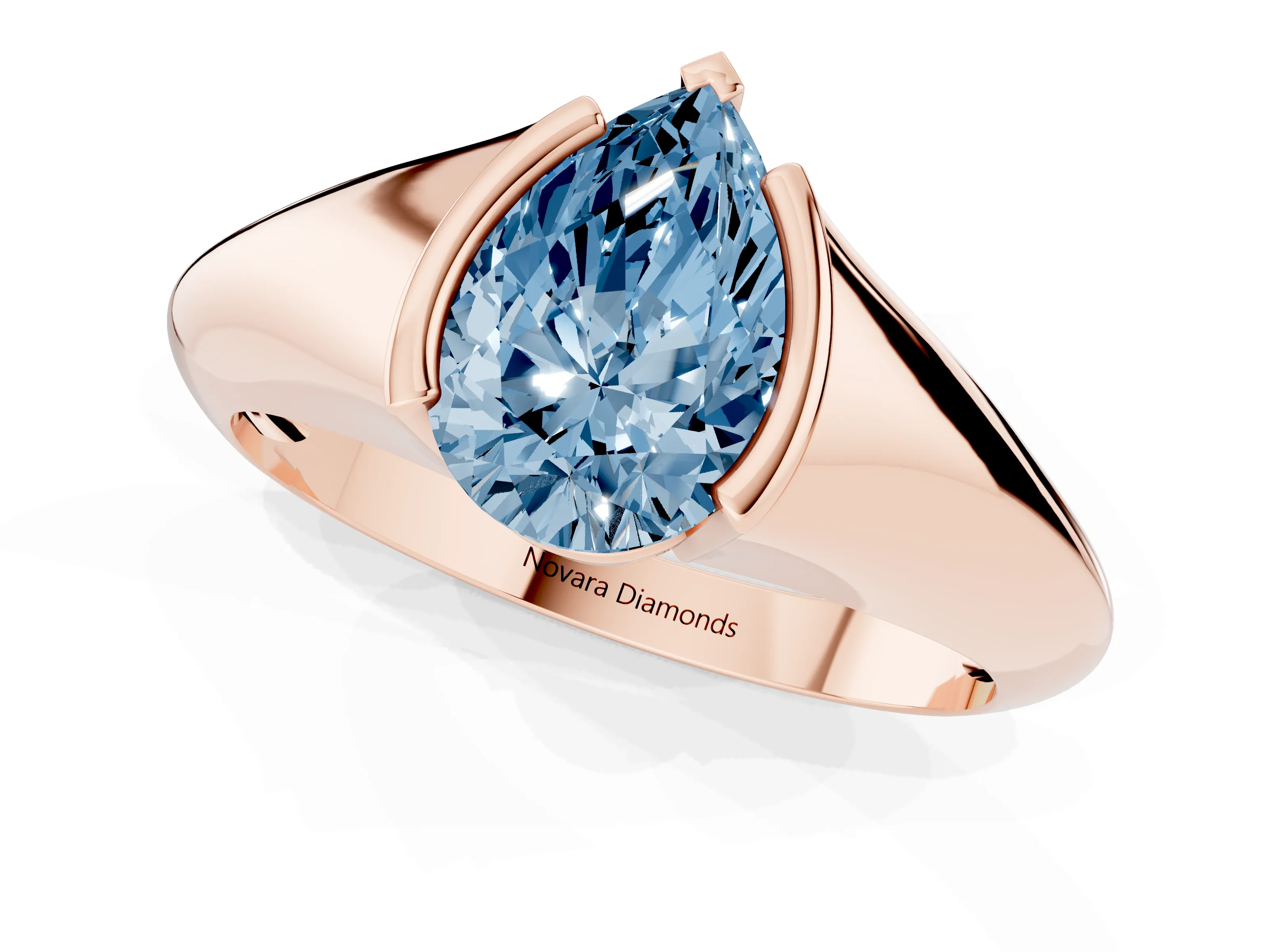 Fancy Blue Pear Cut Diamond Solitaire Tension Set Ring Set in Rose gold
