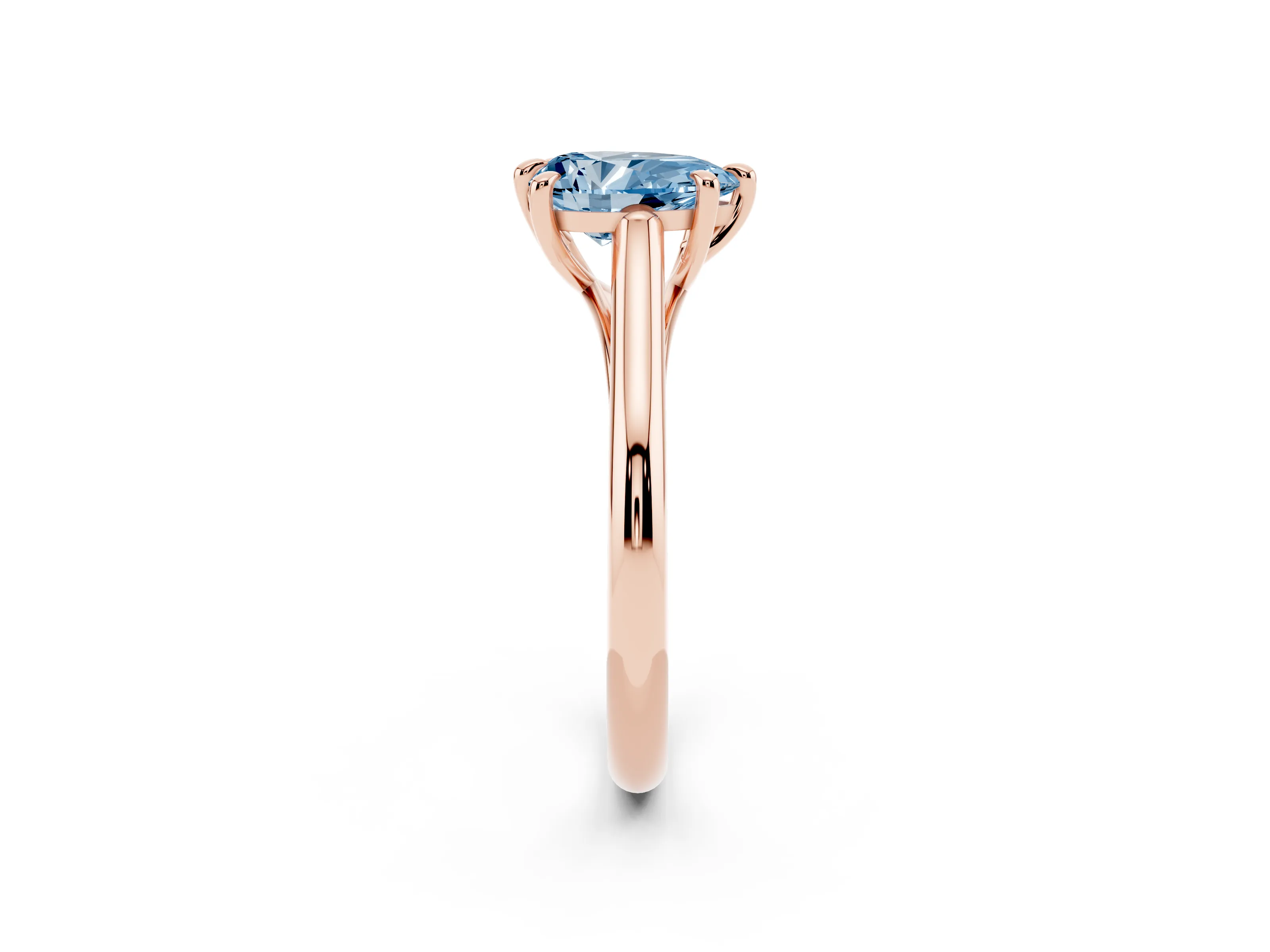 Fancy Blue Pear Cut Diamond Solitaire Engagement Ring Set in Rose gold with Prong Setting and Plain Classic Band