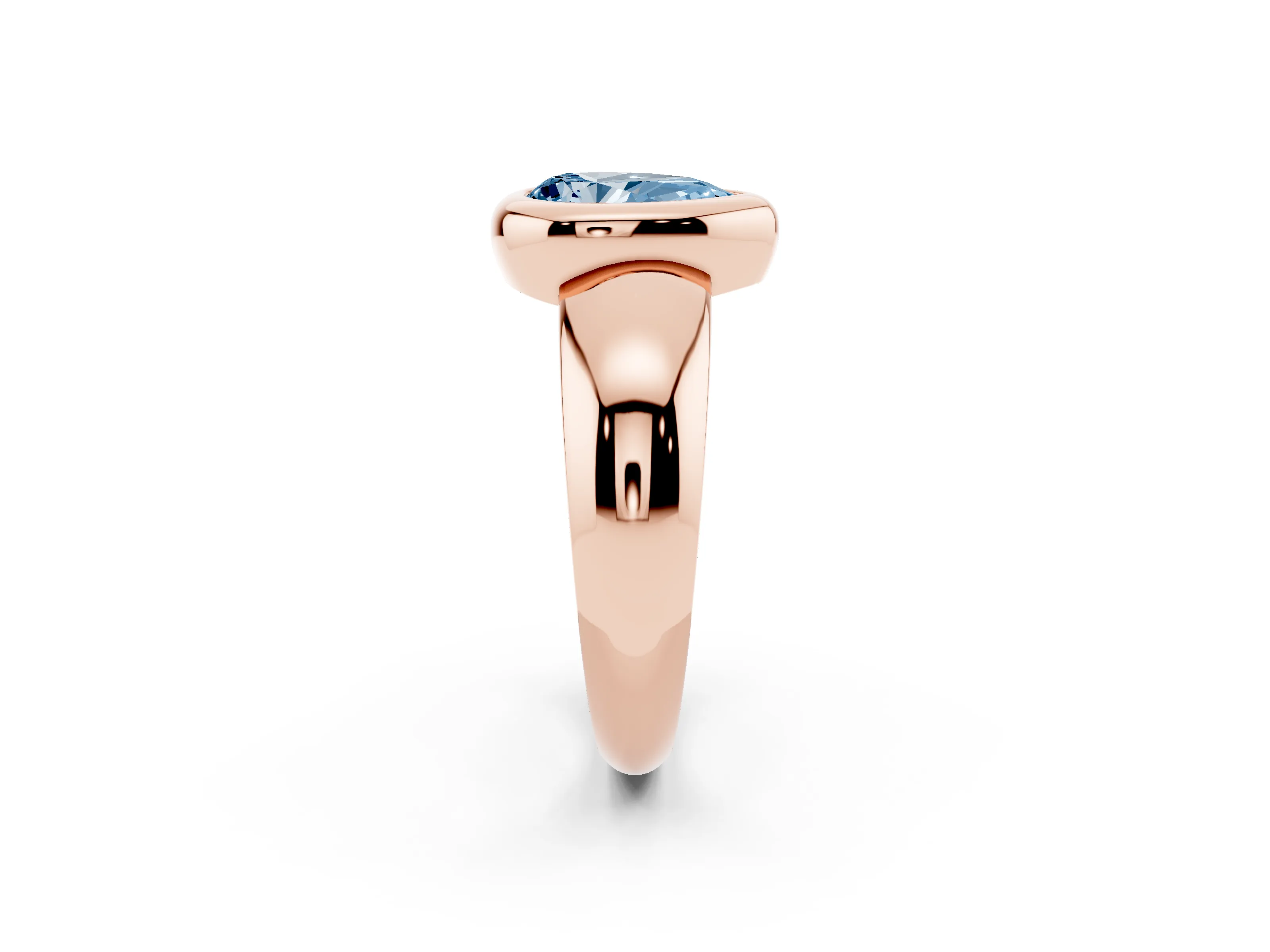 Fancy Blue Bezel Set Pear Cut Diamond Solitaire Ring Set in Rose gold with Wide Band