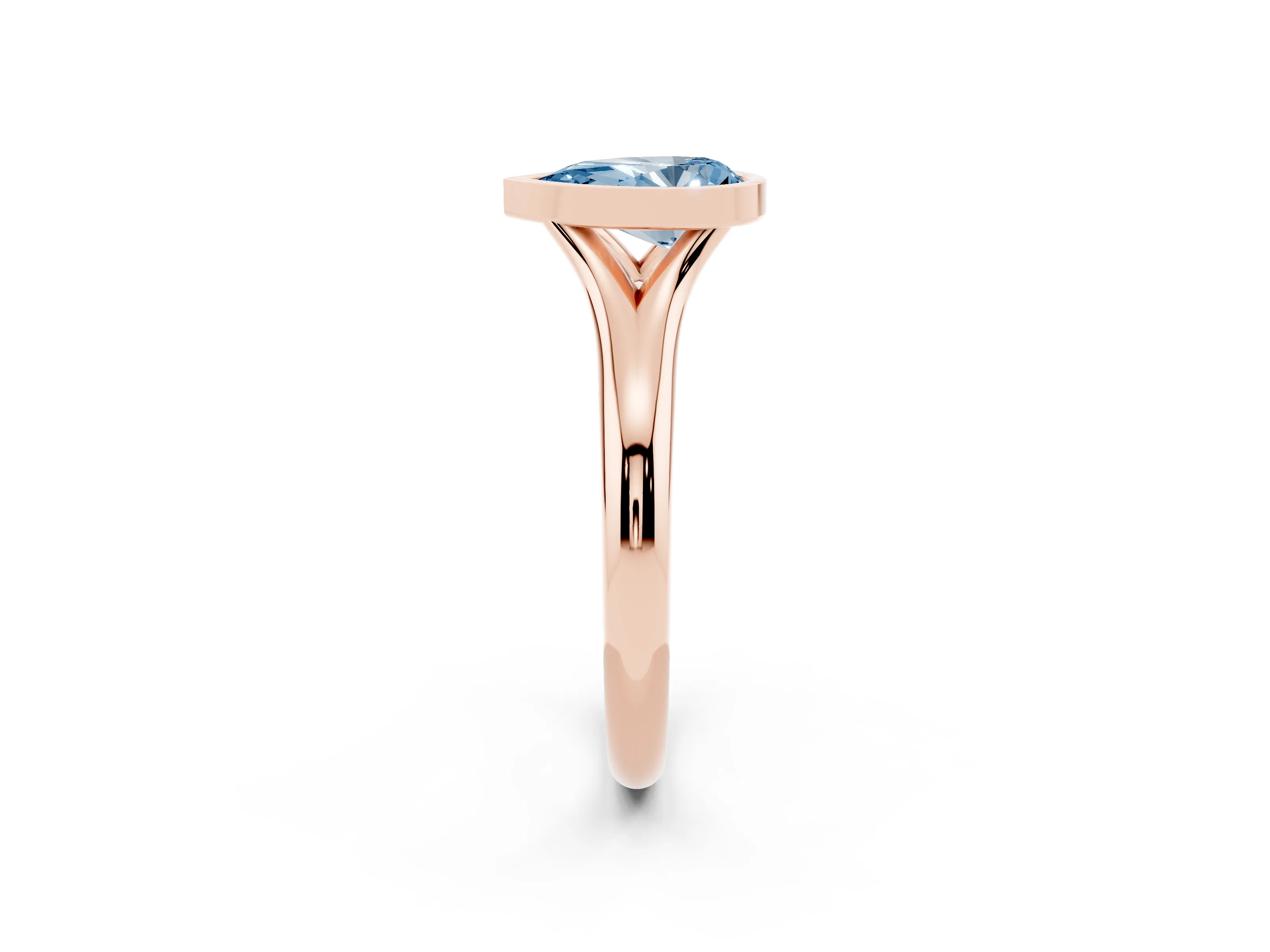 Fancy Blue Bezel Set Pear Cut Diamond Solitaire Ring Set in Rose gold with Smooth Band