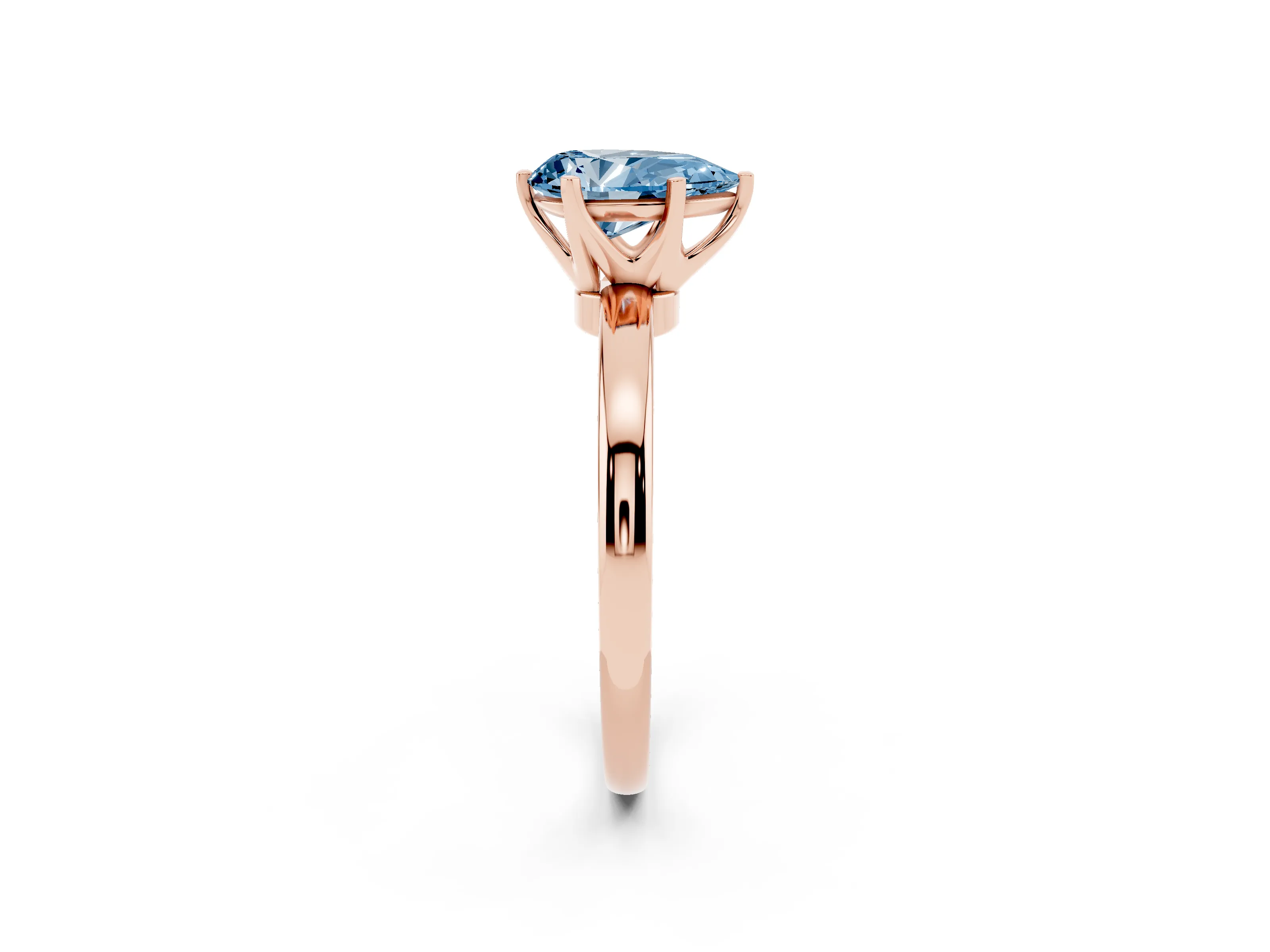 Fancy Blue Pear Cut Diamond Solitaire Ring Set in Rose gold with Raised Prong Setting on a Classic Band