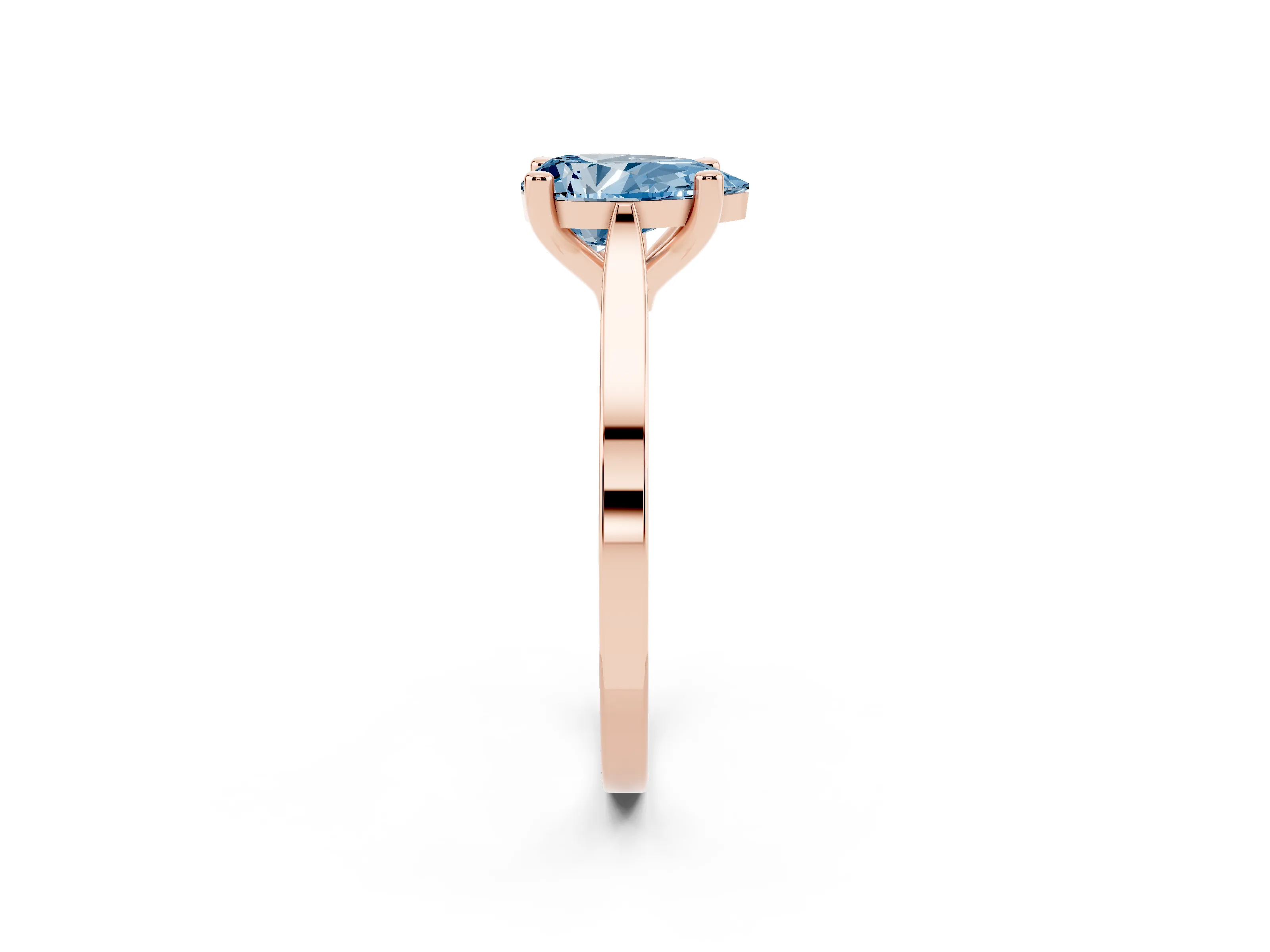 Fancy Blue Pear Cut Diamond Solitaire Ring Set in Rose gold with Prong Setting and Tapered Band