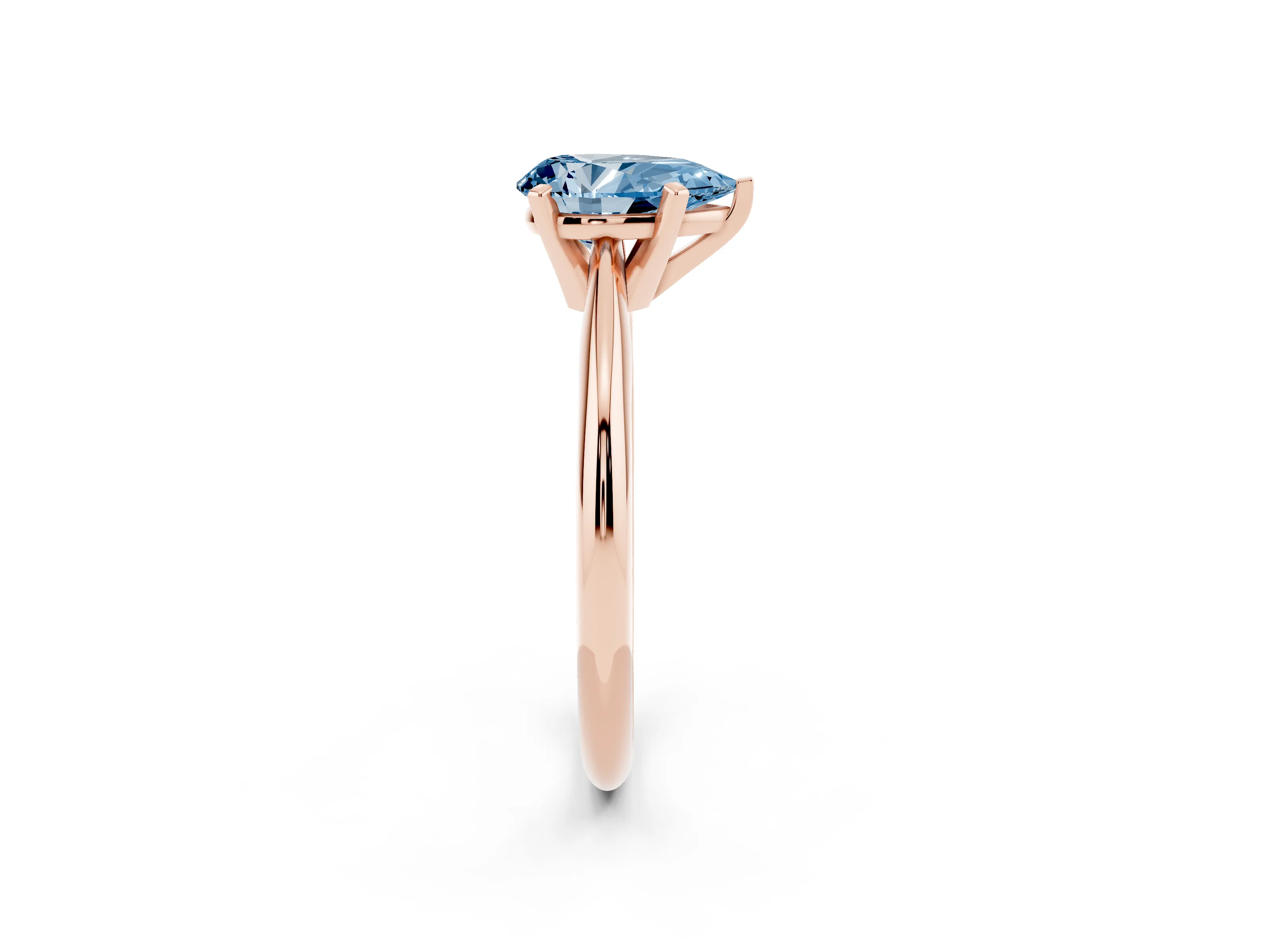 Fancy Blue Pear Cut Diamond Solitaire Ring Set in Rose gold with Prong Setting on a Plain Round Band