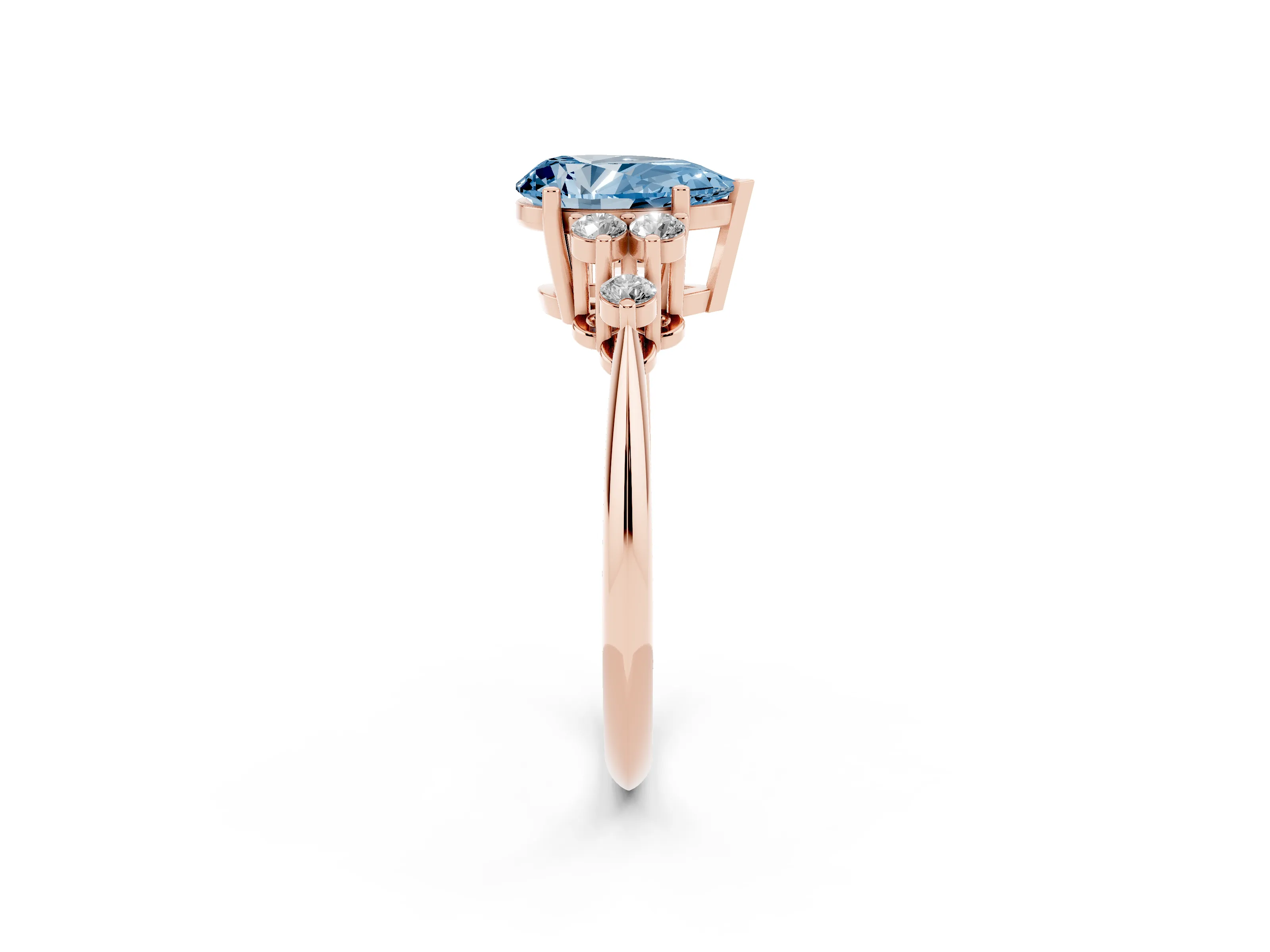 Fancy Blue Pear Cut Diamond Cluster Ring Set in Rose gold with Plain Band and Prong Setting