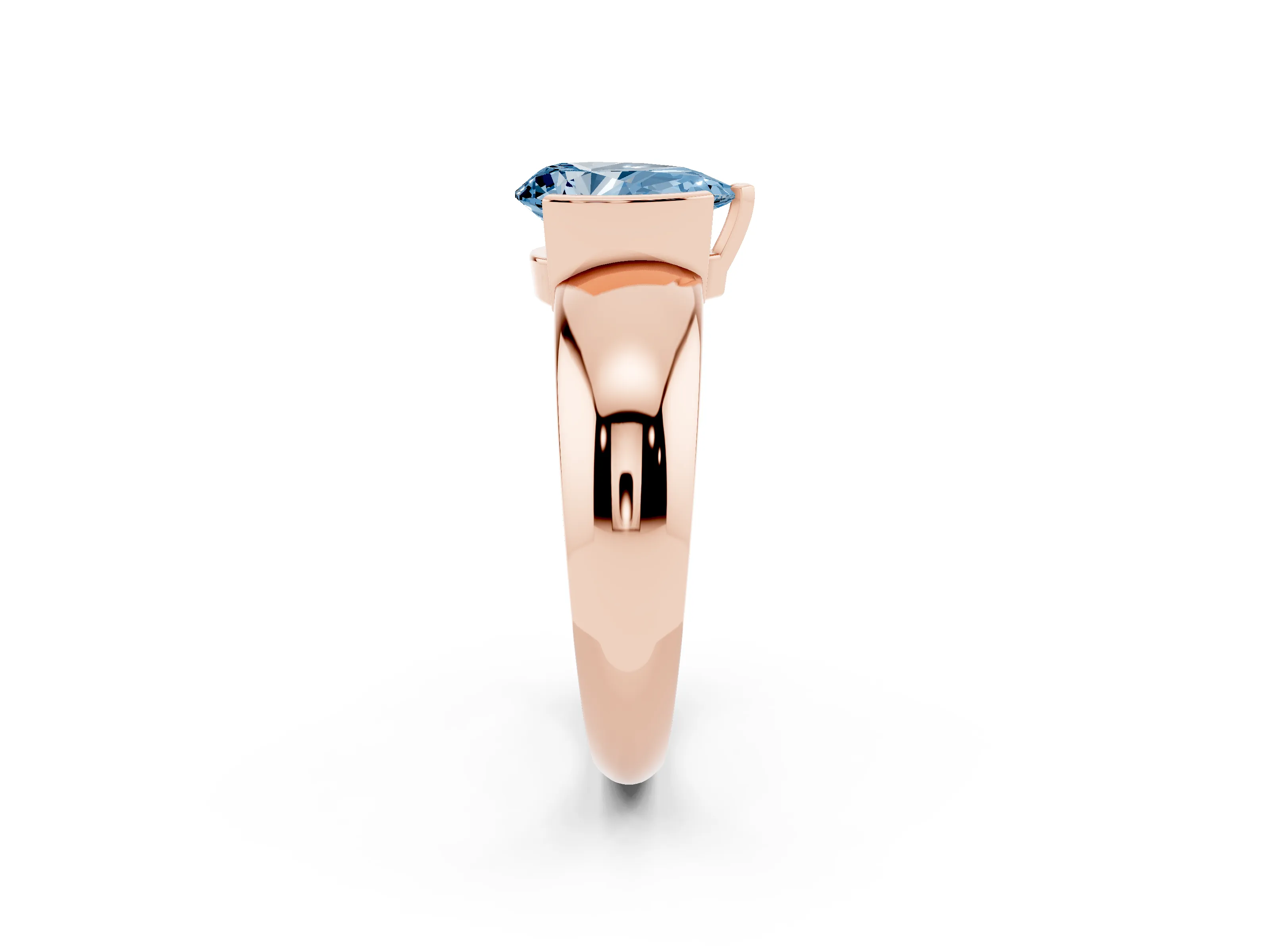 Fancy Blue Pear Cut Diamond Solitaire Tension Set Ring Set in Rose gold with Wide Band