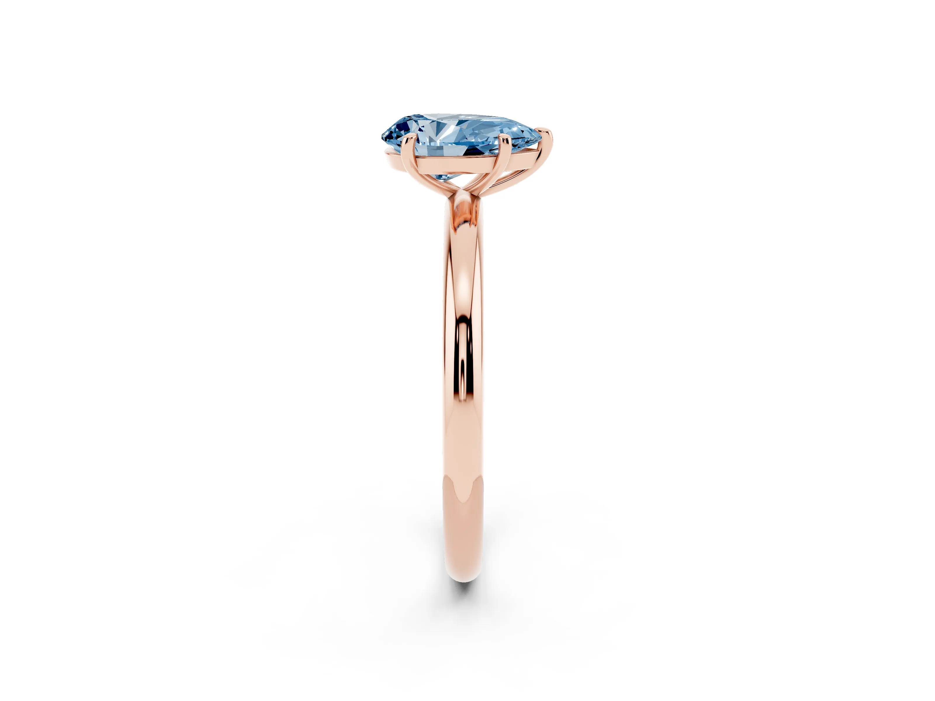 Fancy Blue Pear Cut Diamond Solitaire Ring Set in Rose gold with Prong Setting on a Polished Plain Band