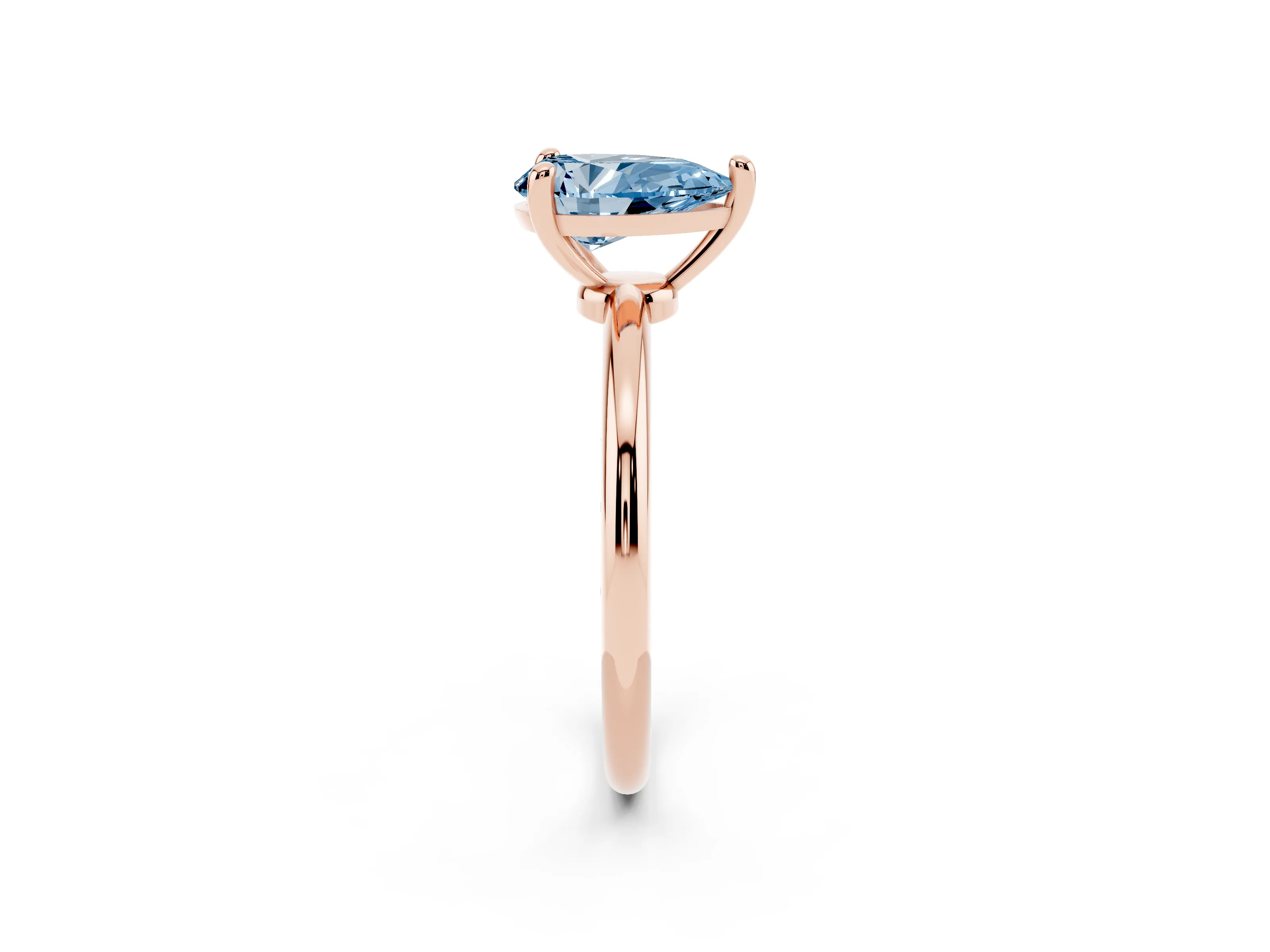 Fancy Blue Pear Cut Diamond Solitaire Ring Set in Rose gold with Secure Prong Setting on a Classic Band