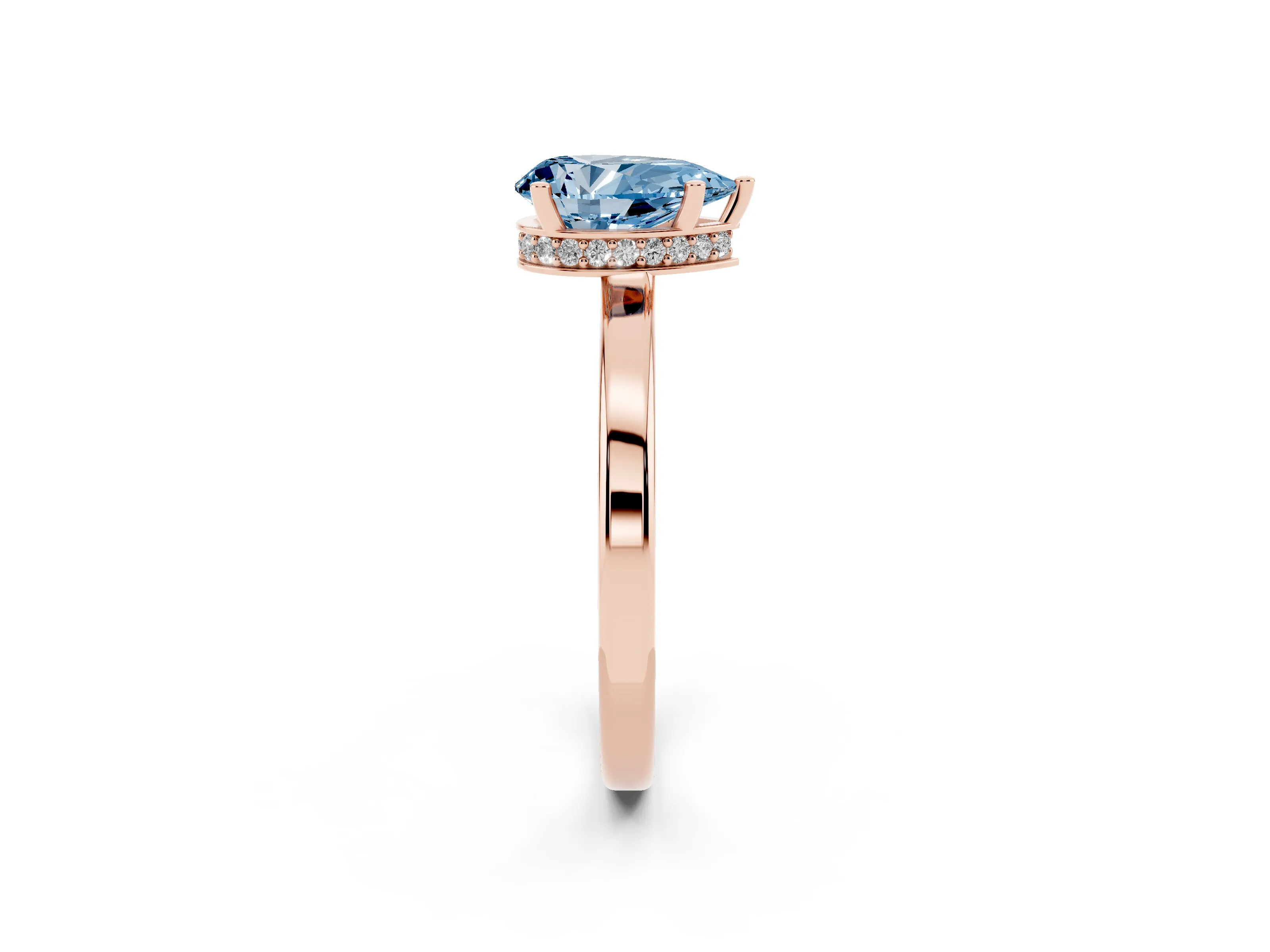 Fancy Blue Pear Cut Diamond Solitaire Engagement Ring Set in Rose gold with Prong Setting on a Plain Band