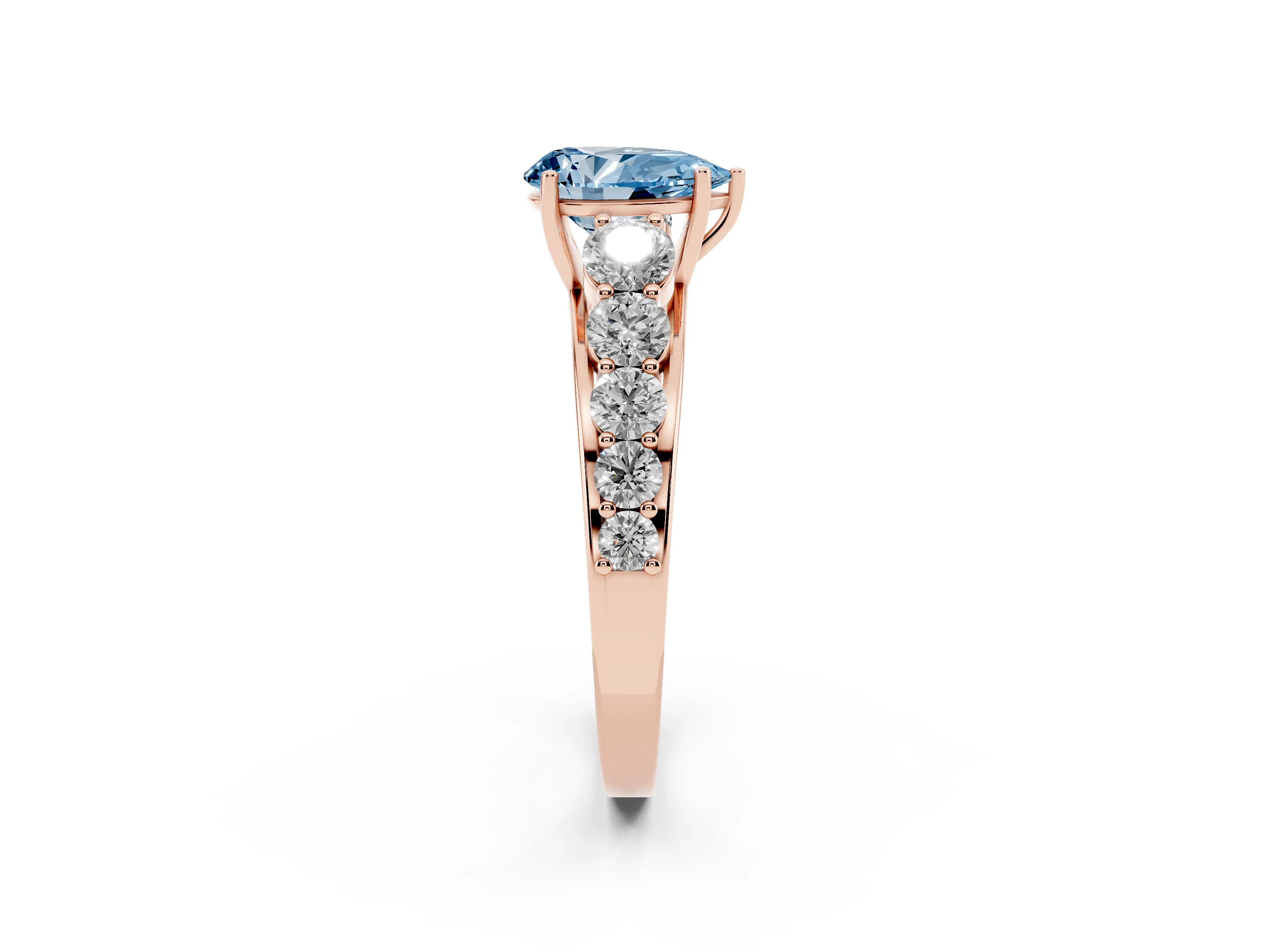 Fancy Blue Pear Cut Diamond Solitaire Ring Set in Rose gold with Pavé-Set Band and Prong Setting