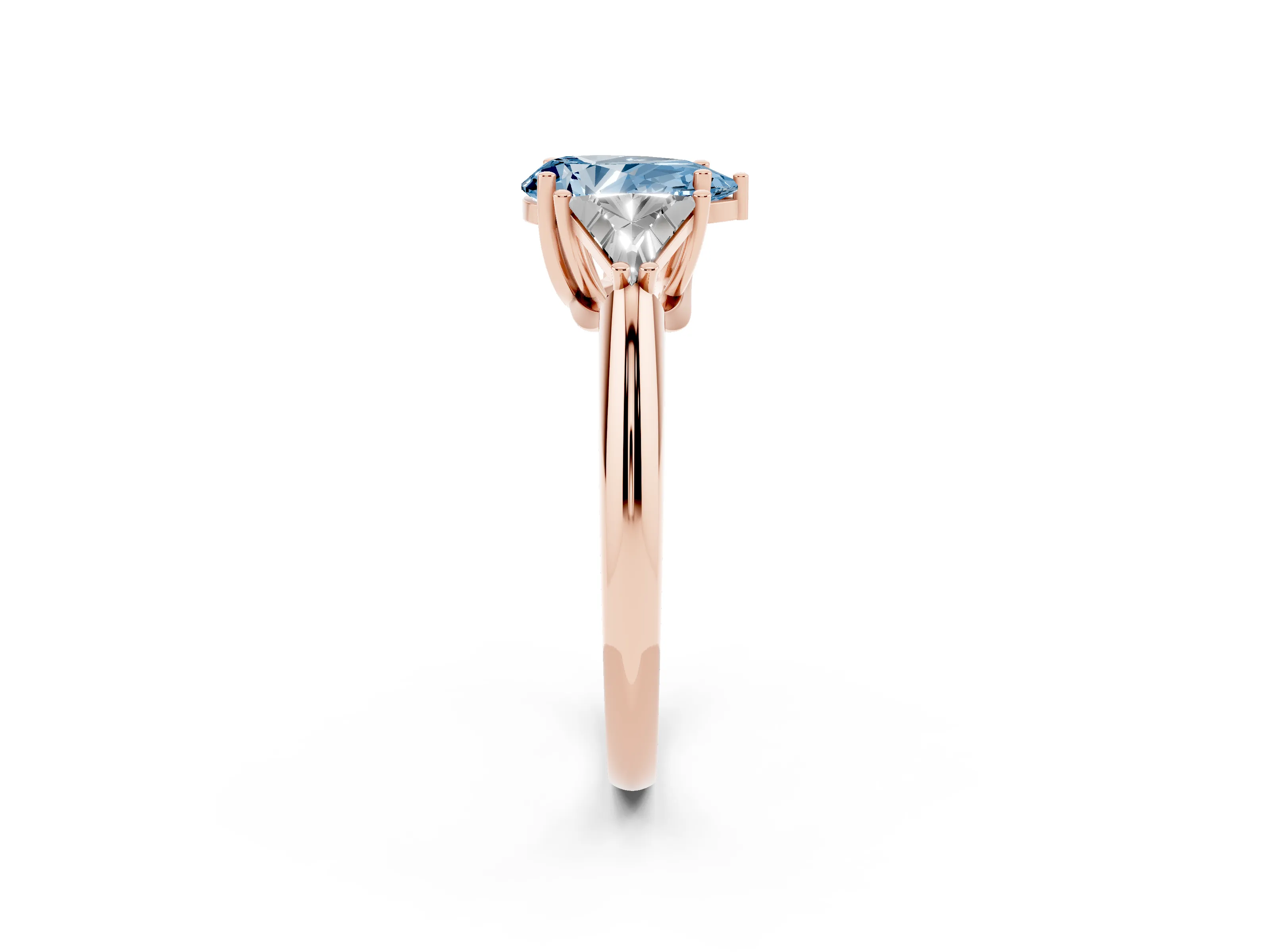 Fancy Blue Pear Cut Diamond Three-Stone Engagement Ring Set in Rose gold with Trillion Side Stones